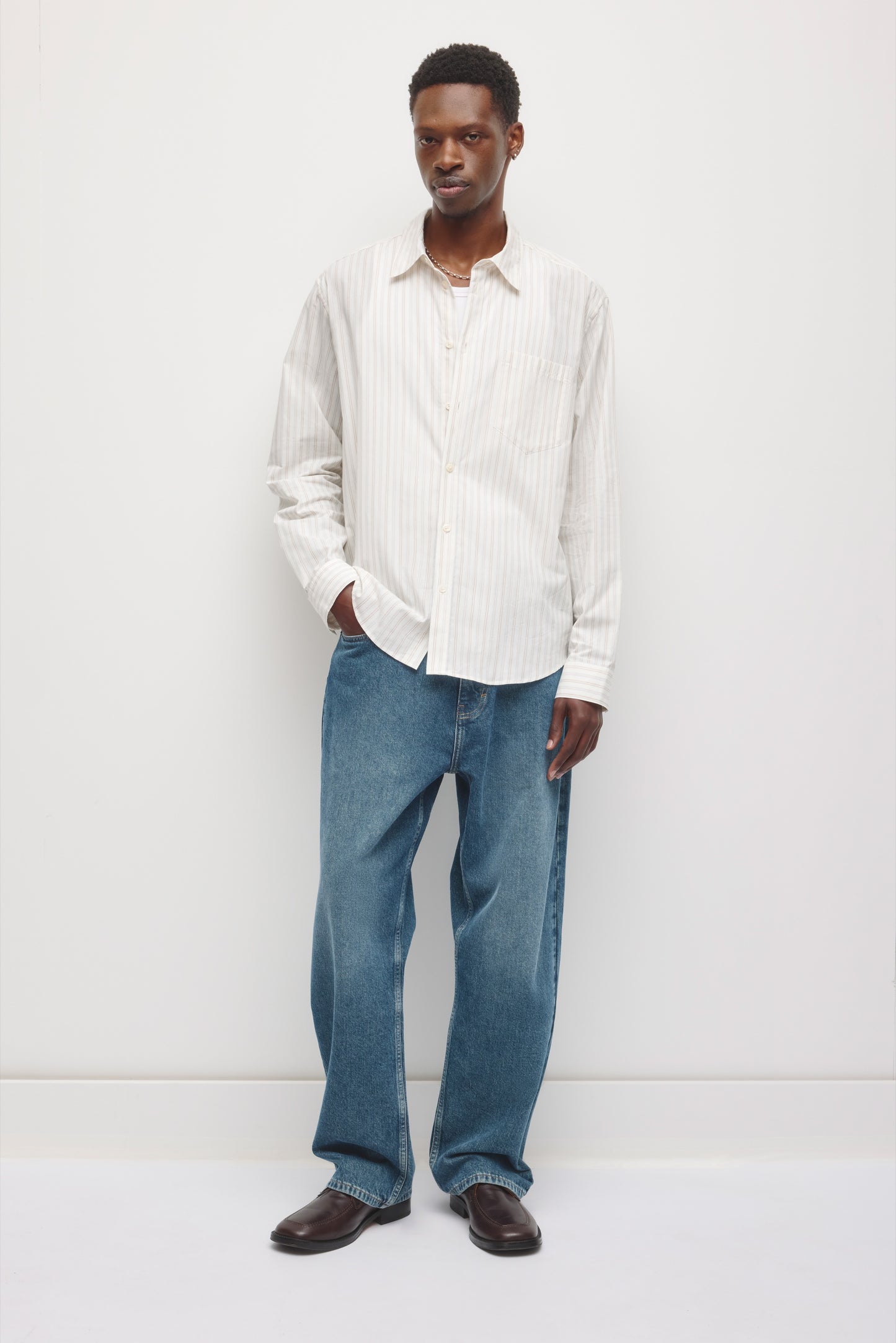 Men's Relaxed Stripe Shirt in Birch/Winter Sky Stripe