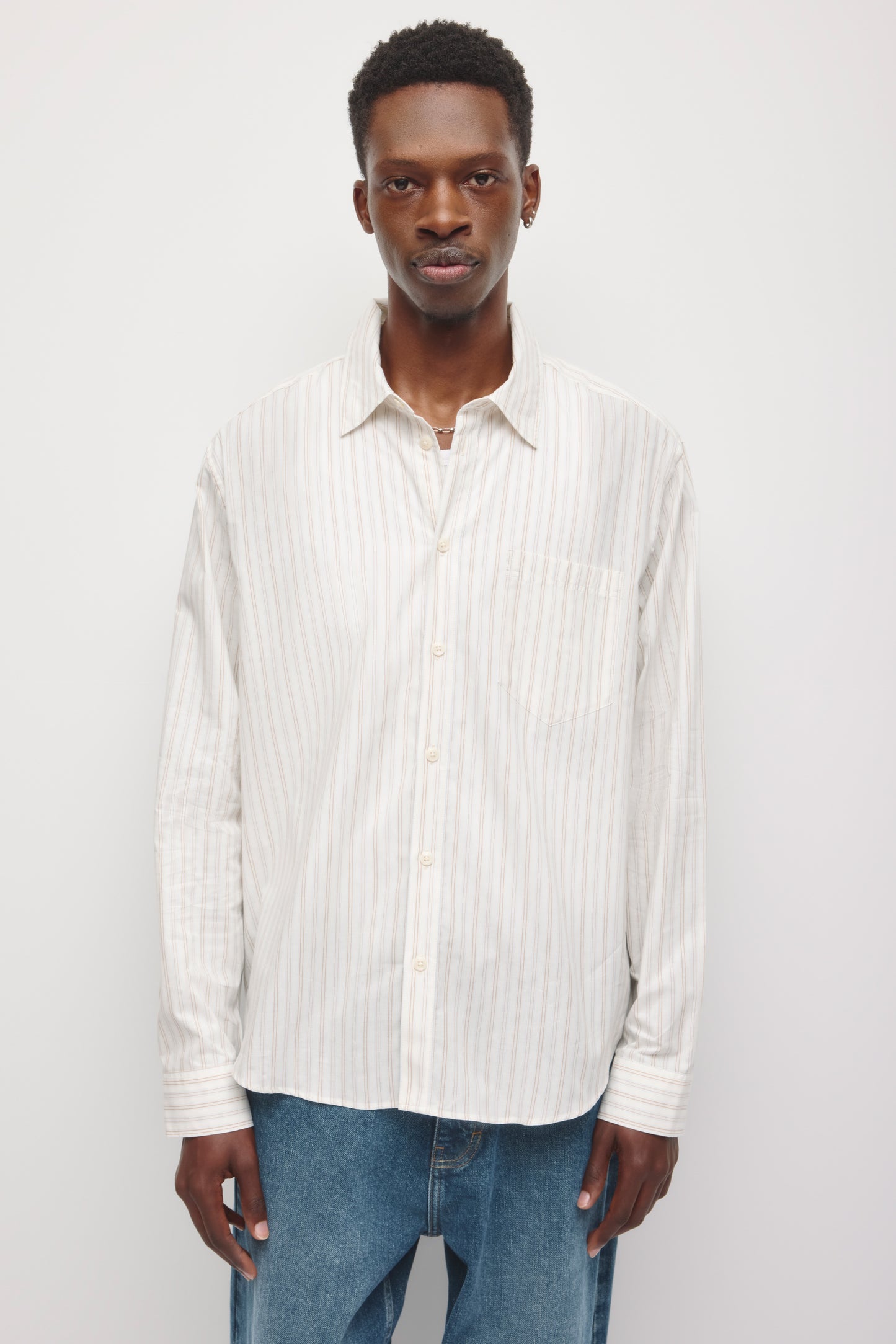Men's Relaxed Stripe Shirt in Birch/Winter Sky Stripe