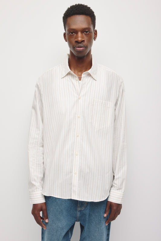 Men's Relaxed Stripe Shirt in Birch/Winter Sky Stripe