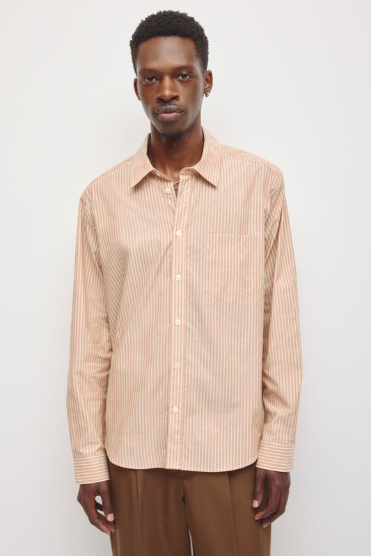 Men's Relaxed Stripe Shirt in Mahogany/Creme Brulee Stripe