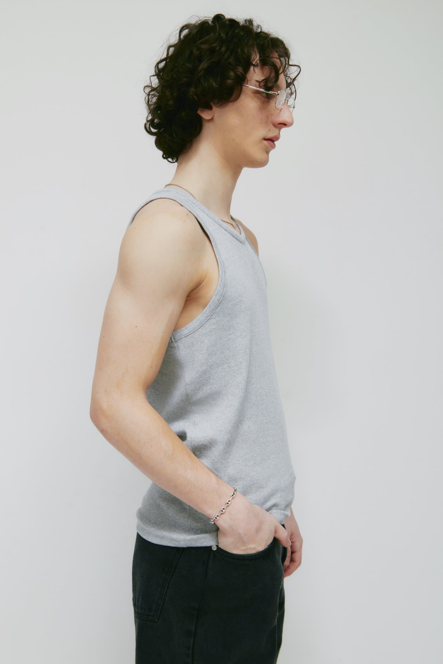 Men's Rib Tank in Heather Grey