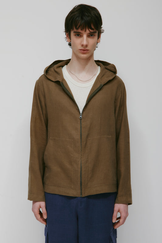 Men's Sila Linen Hoodie in Teak