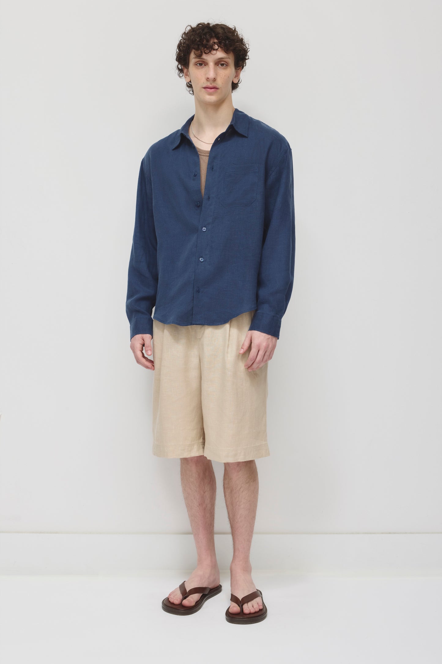 Men's Sila Linen Shirt in Dark Indigo