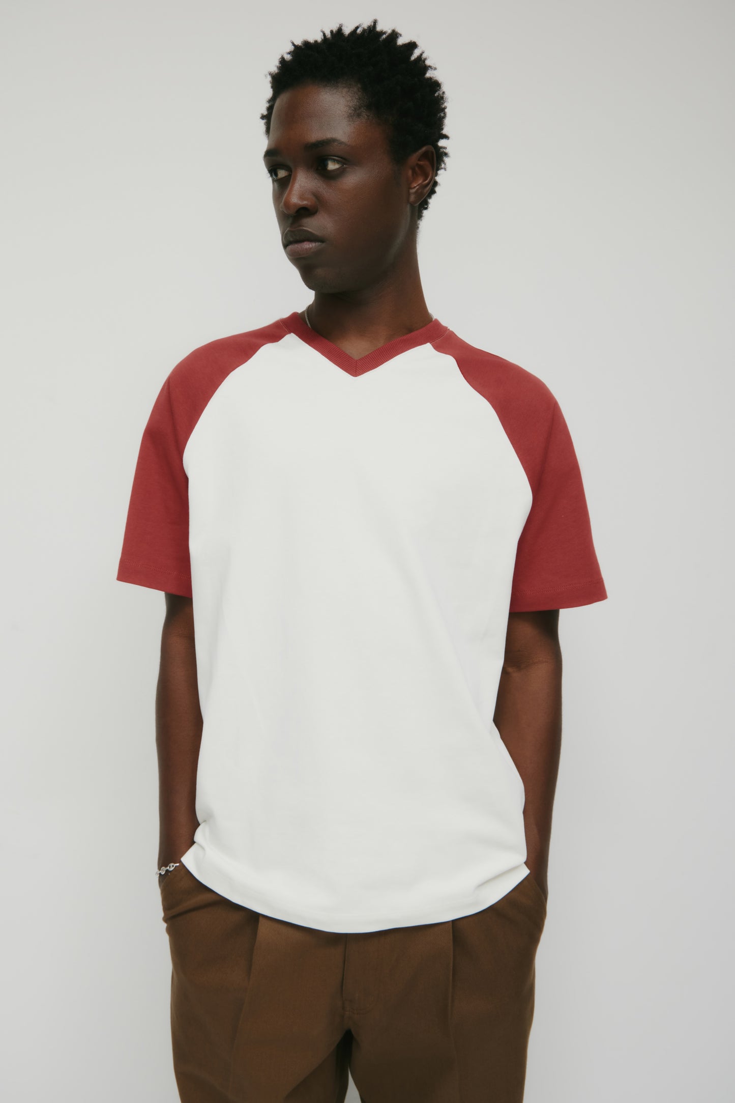 Men's Varsity V-Neck in Marshmallow/Yakimo