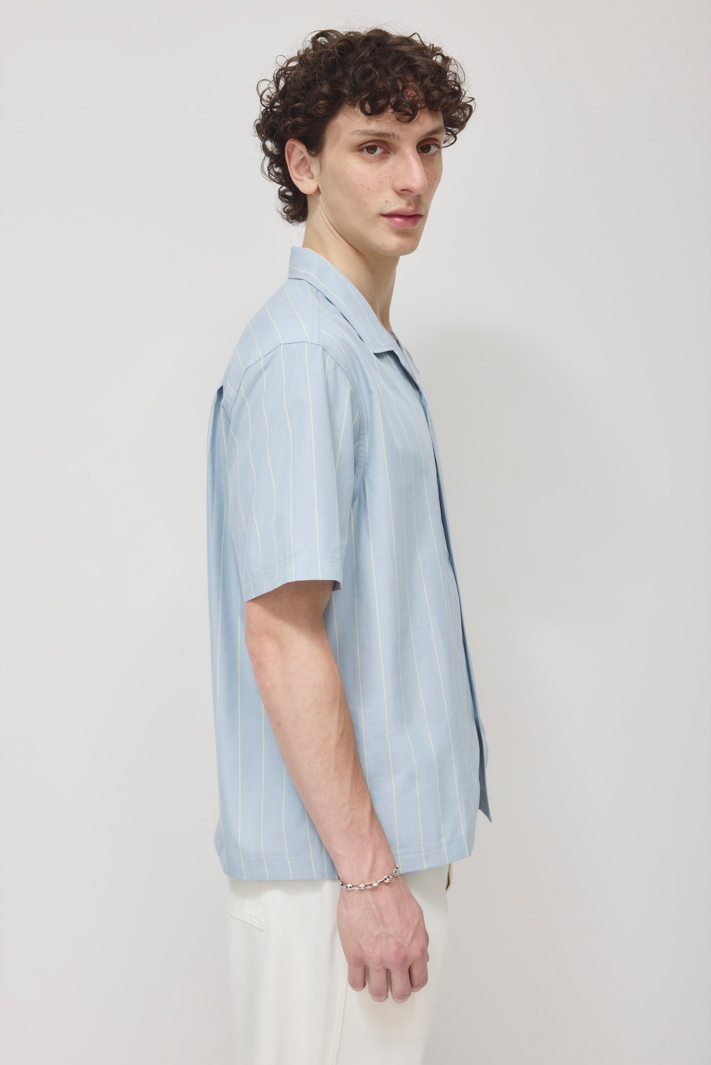 Men's Yani Camp Shirt in Oxford Blue/Sorbet Stripe