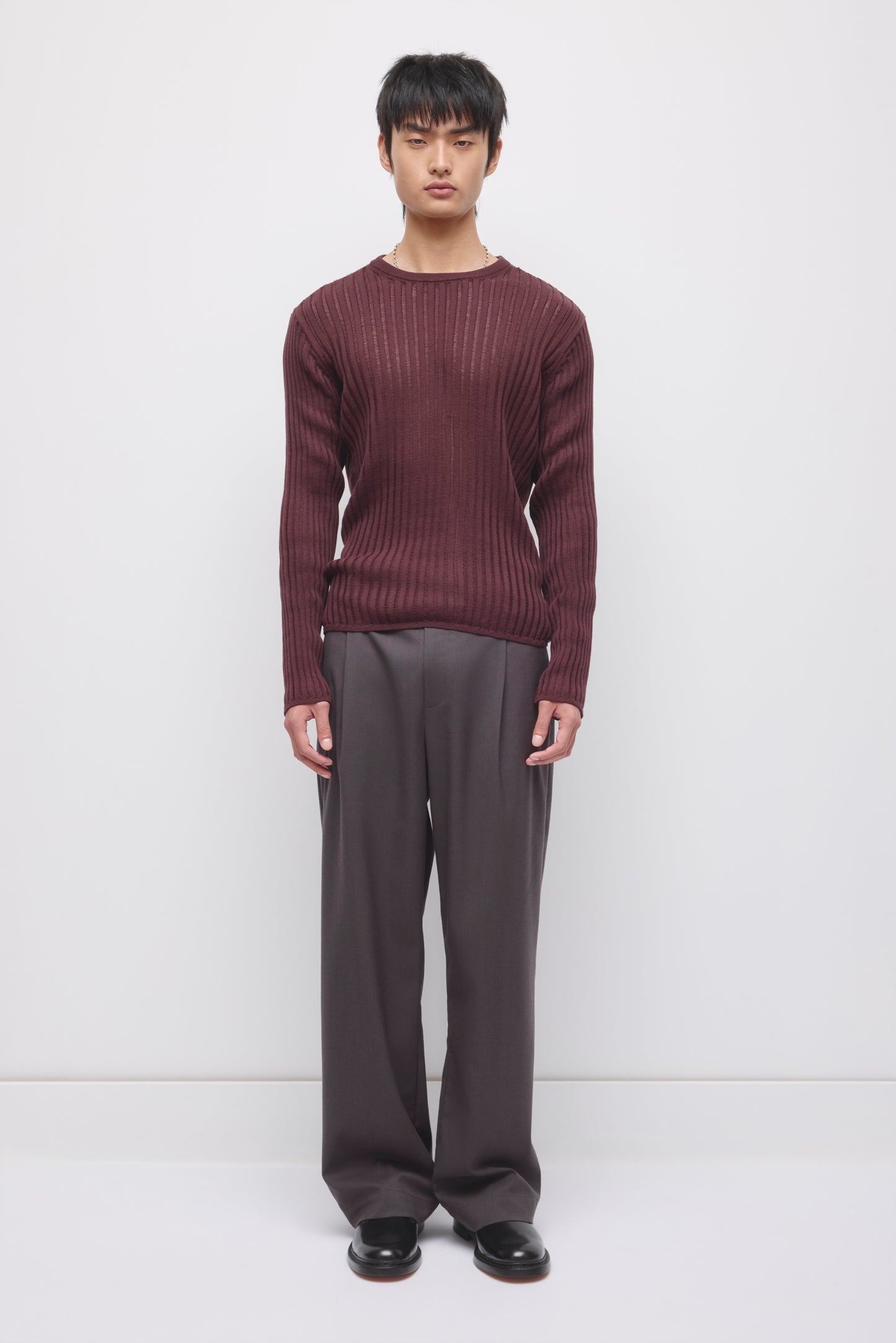 Men's Zalam Open Rib Longsleeve in Chocolate Plum