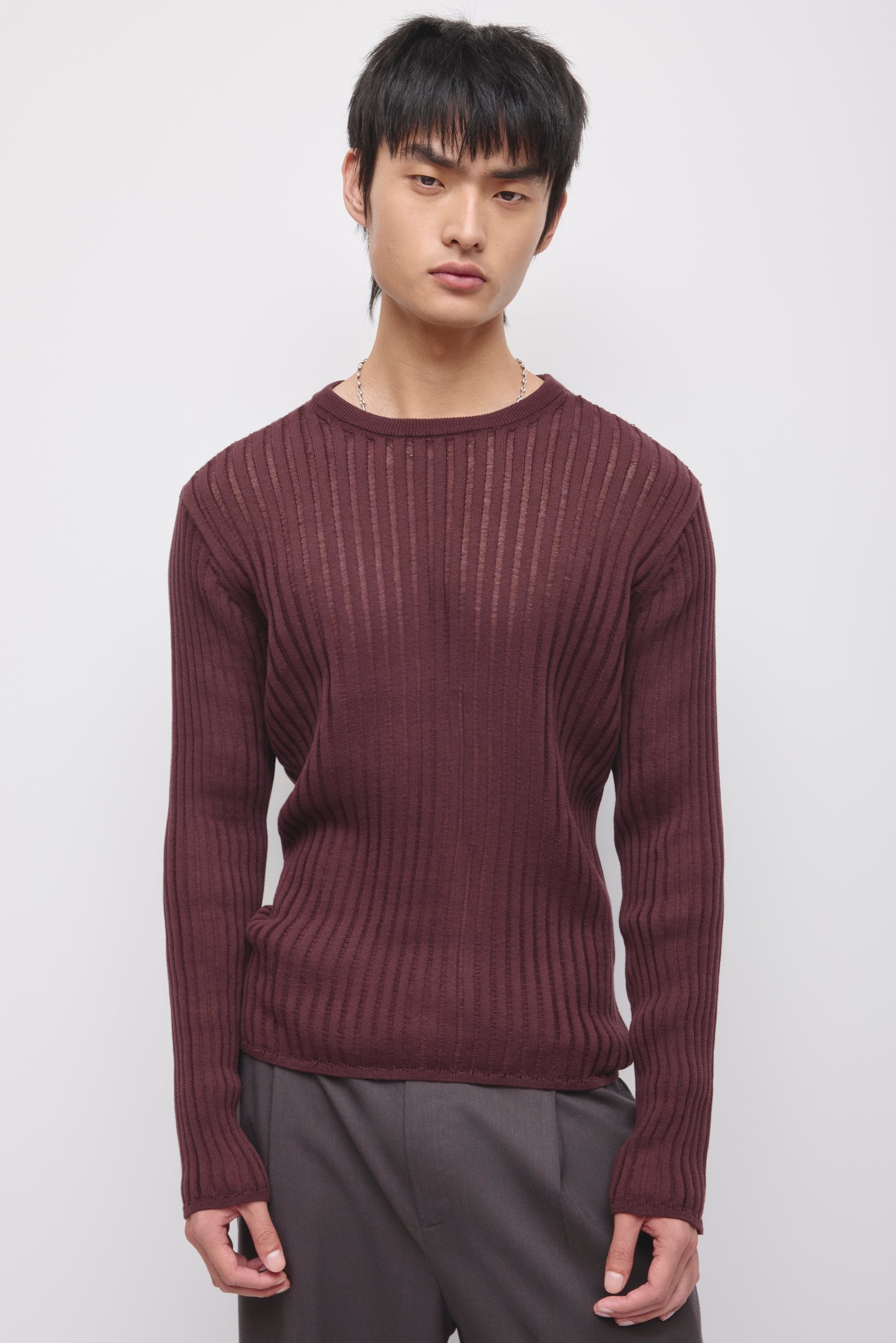 Men's Zalam Open Rib Longsleeve in Chocolate Plum