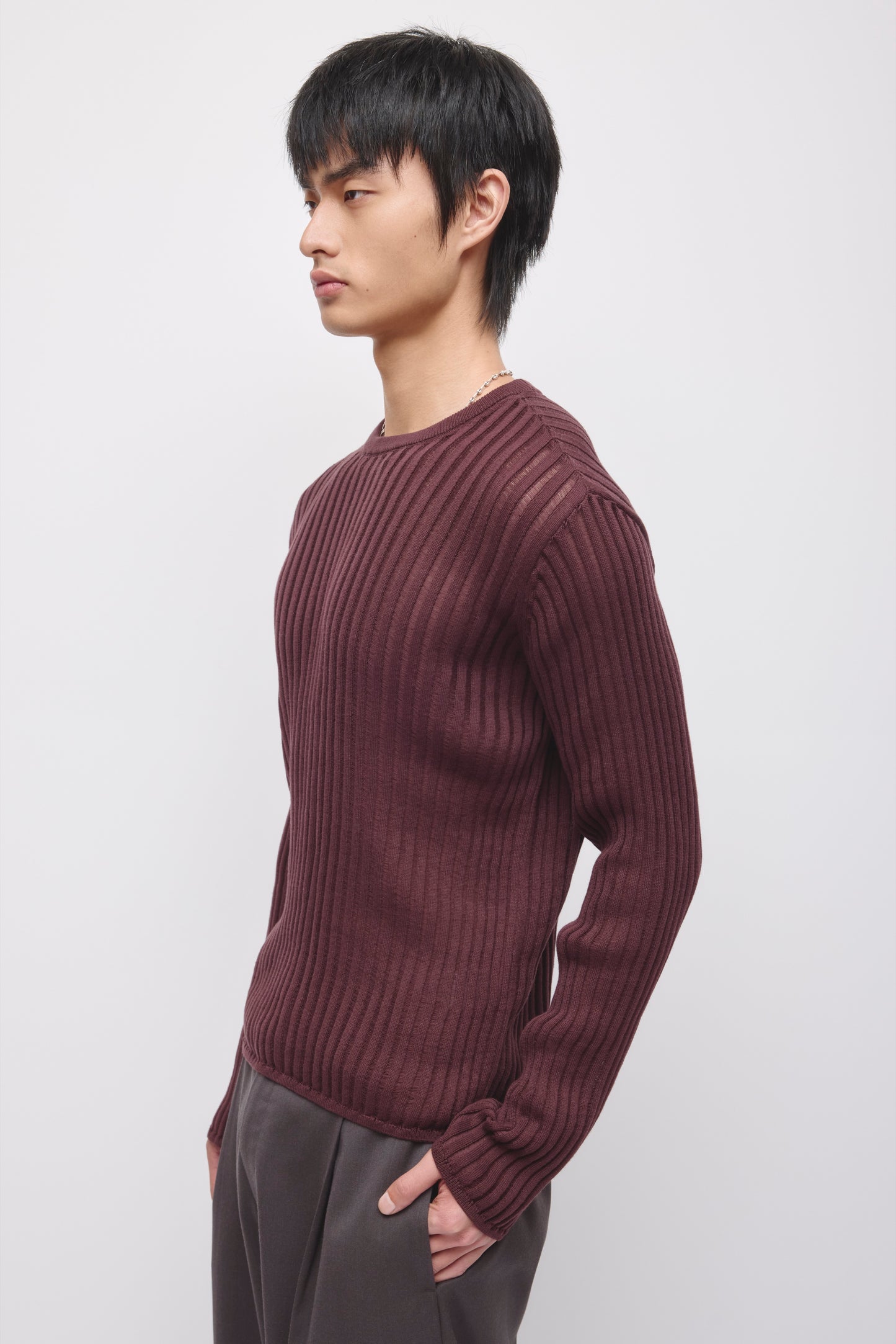 Men's Zalam Open Rib Longsleeve in Chocolate Plum