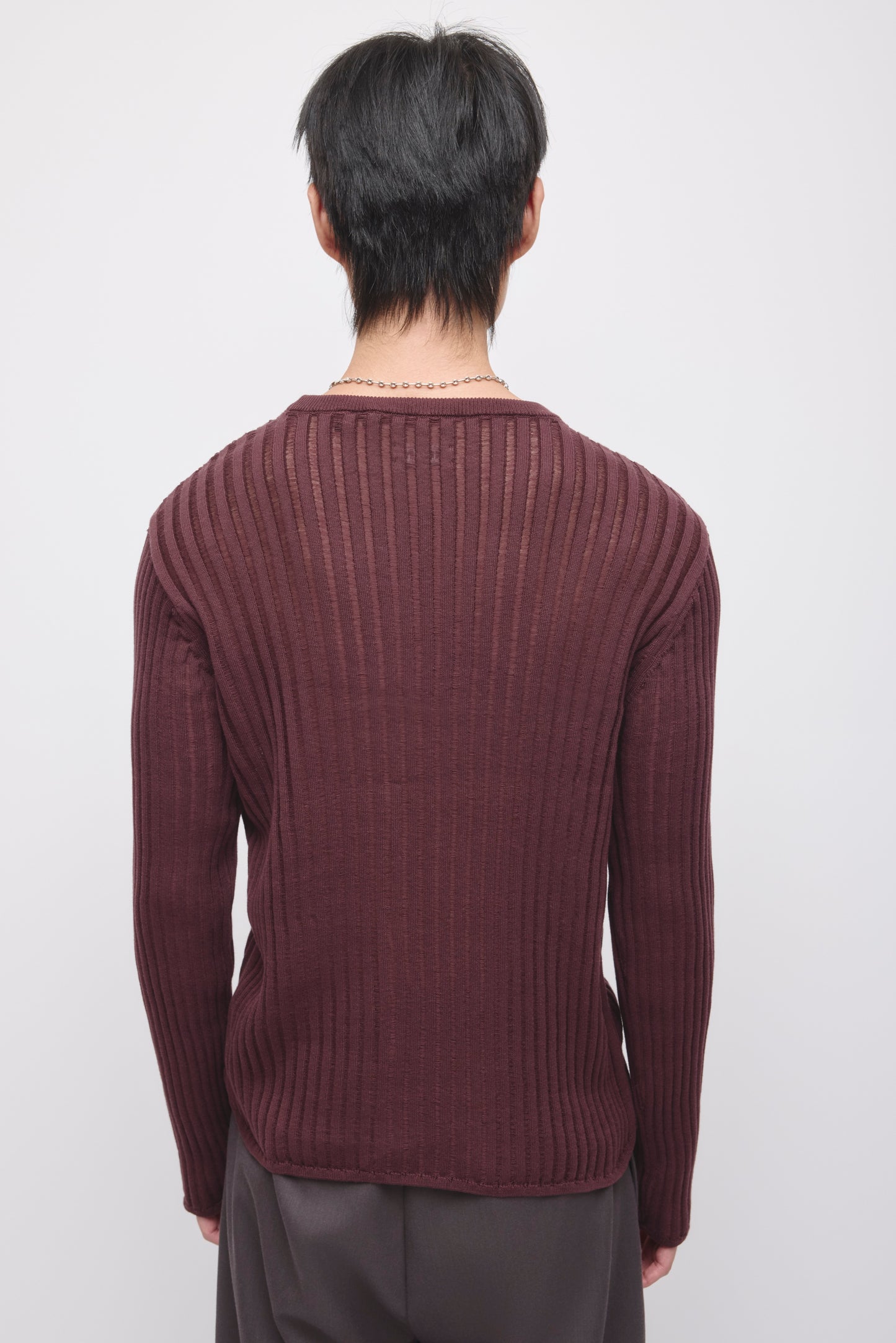 Men's Zalam Open Rib Longsleeve in Chocolate Plum