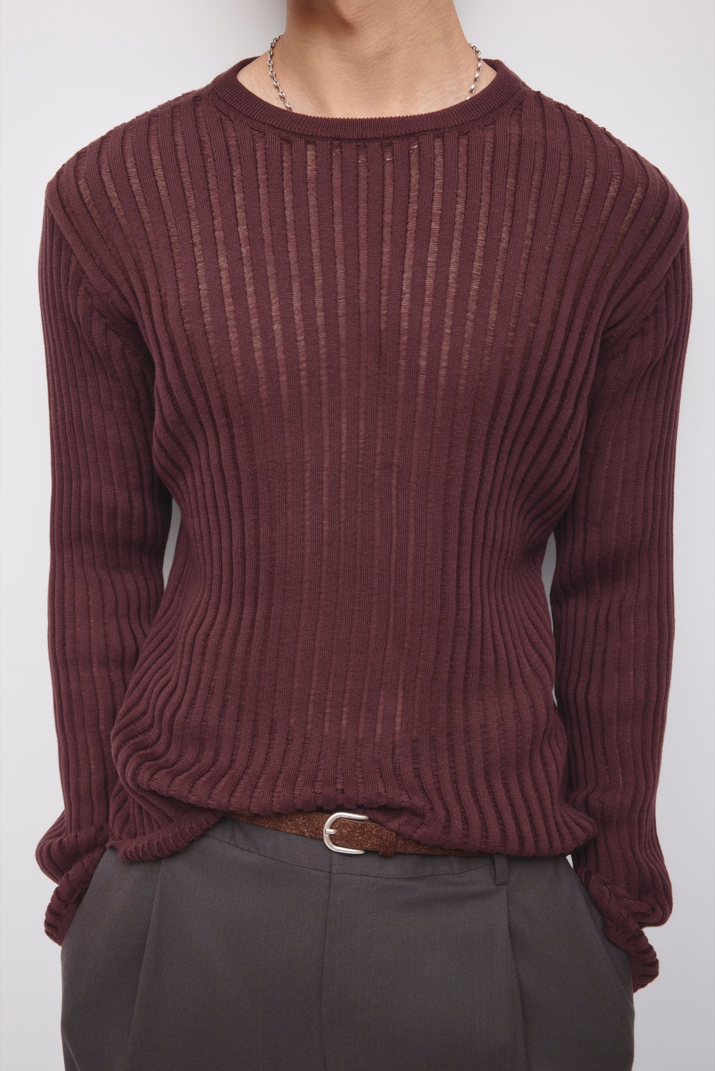 Men's Zalam Open Rib Longsleeve in Chocolate Plum