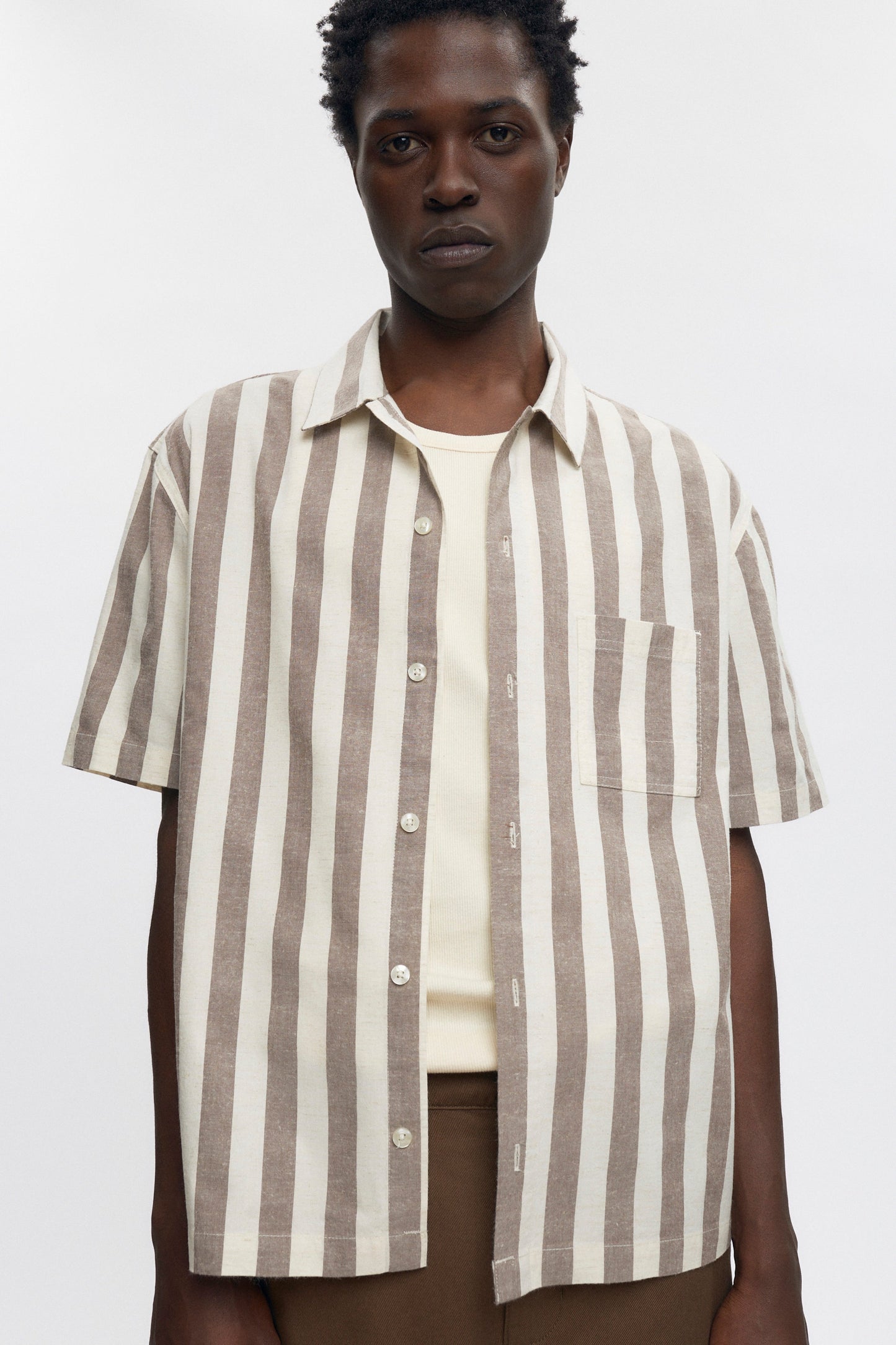 Men's Abu-Simbel Short Sleeve Shirt in Coffee Bean Stripe
