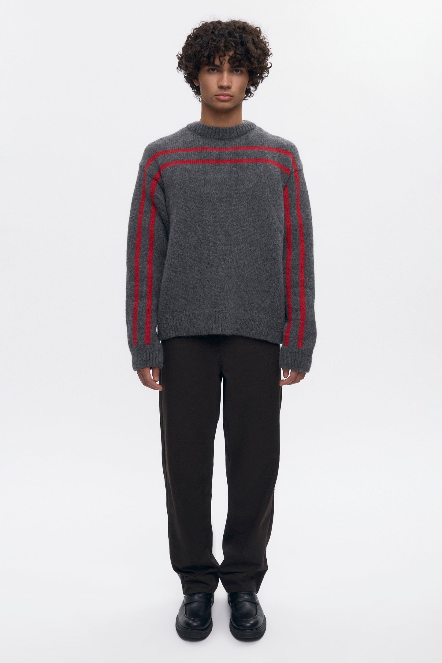 Men's Ali Crewneck Sweater in Charcoal/Fiery Red