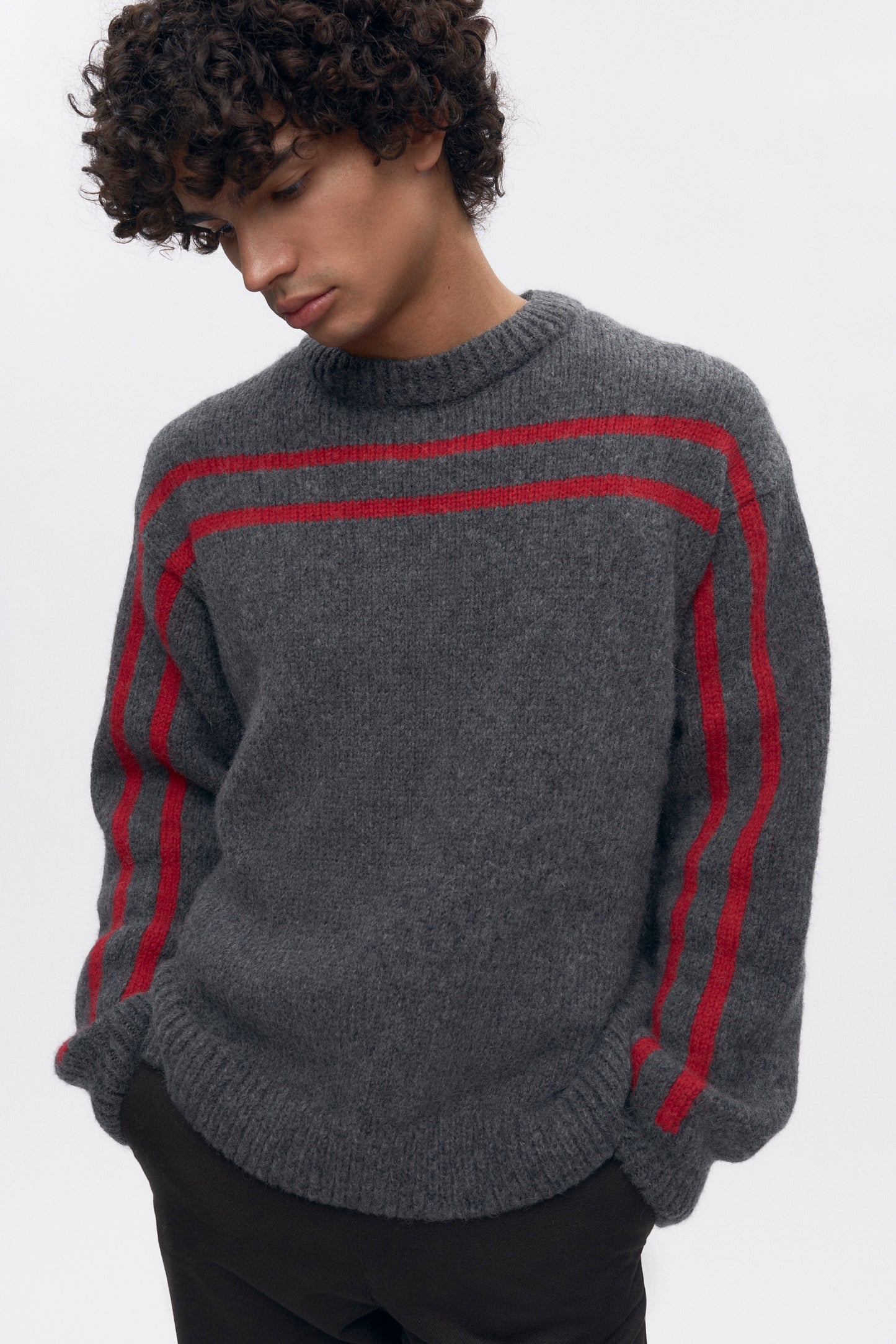 Men's Ali Crewneck Sweater in Charcoal/Fiery Red