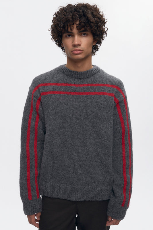Men's Ali Crewneck Sweater in Charcoal/Fiery Red