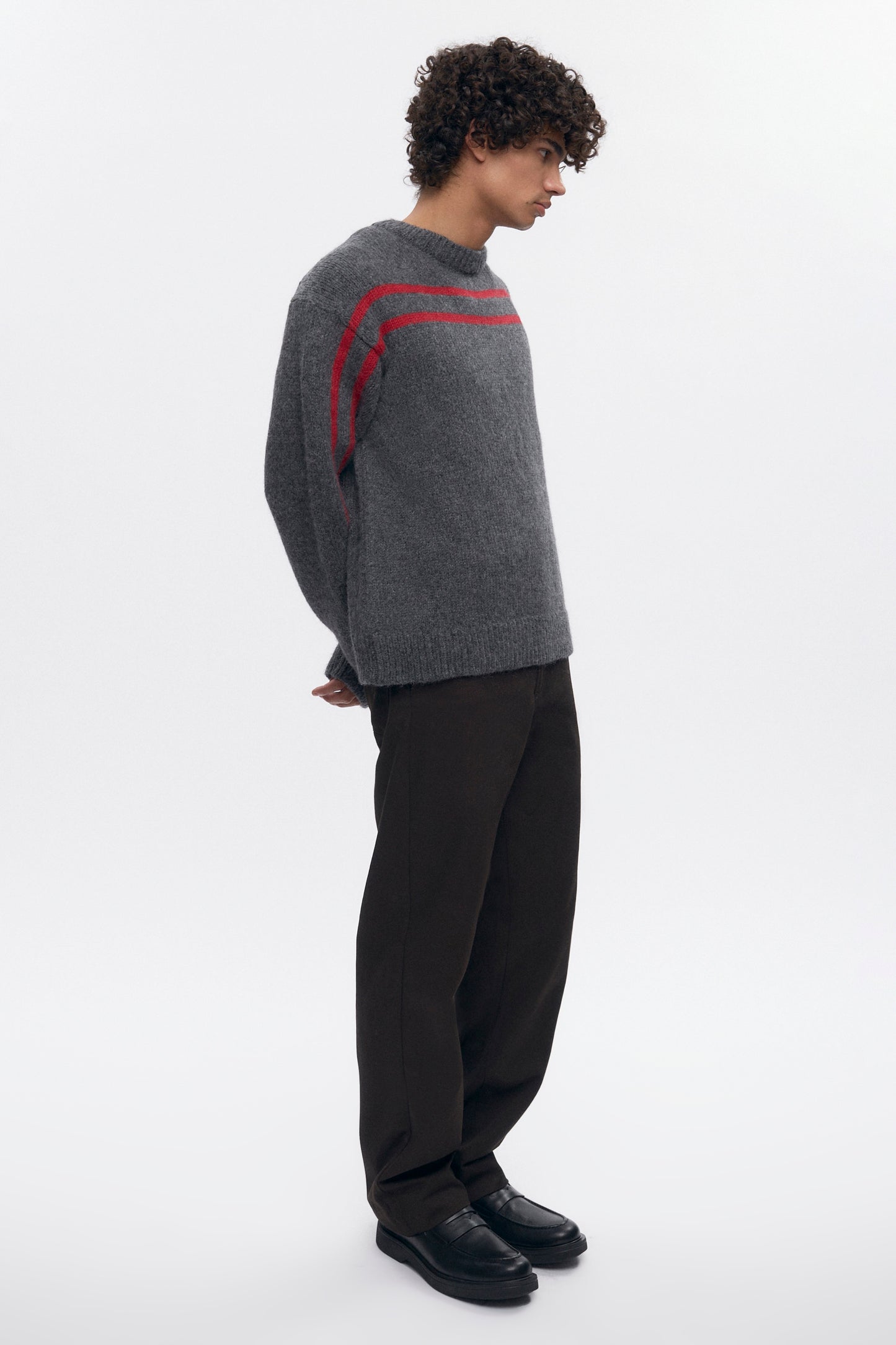 Men's Ali Crewneck Sweater in Charcoal/Fiery Red