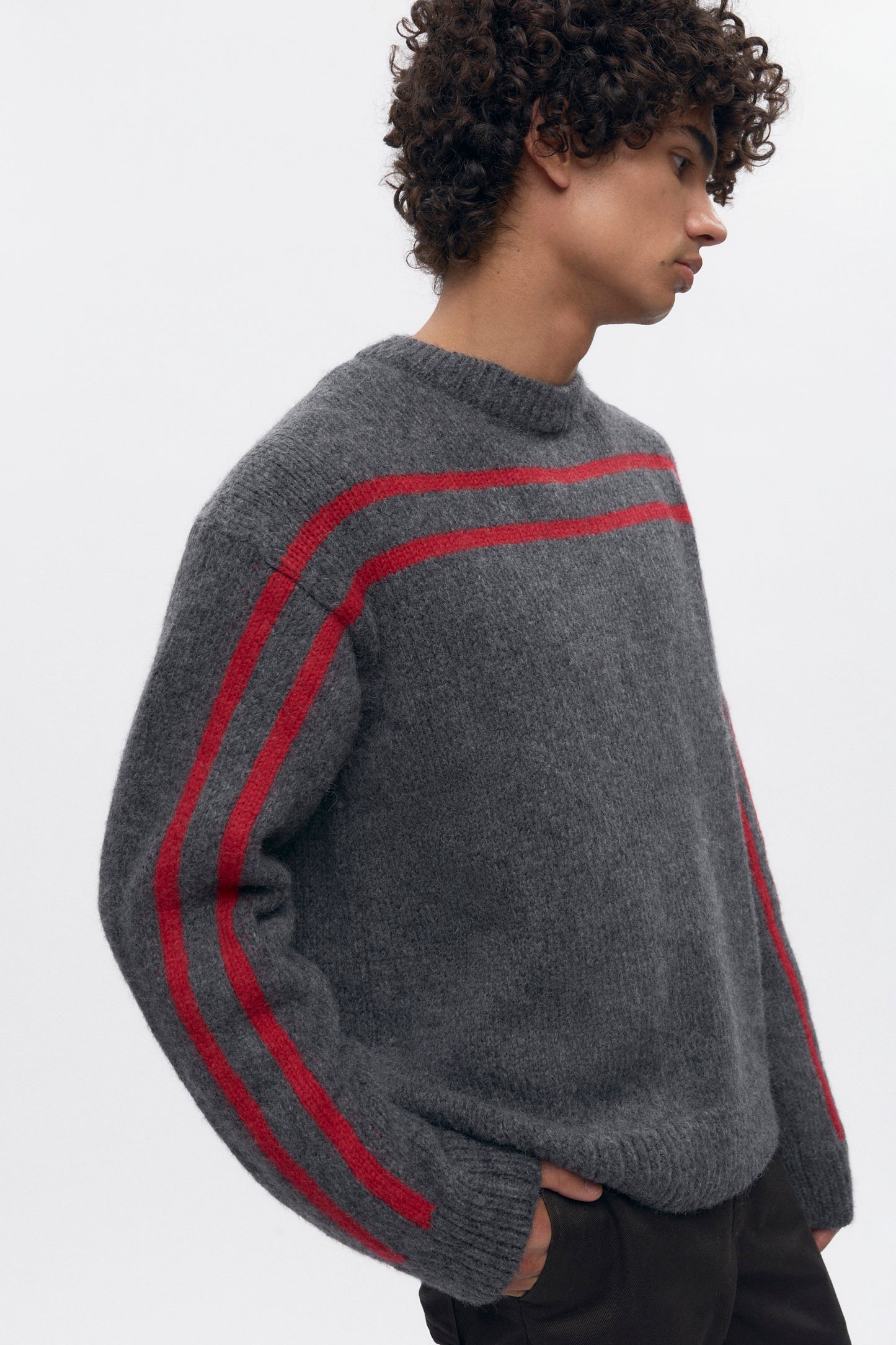 Men's Ali Crewneck Sweater in Charcoal/Fiery Red