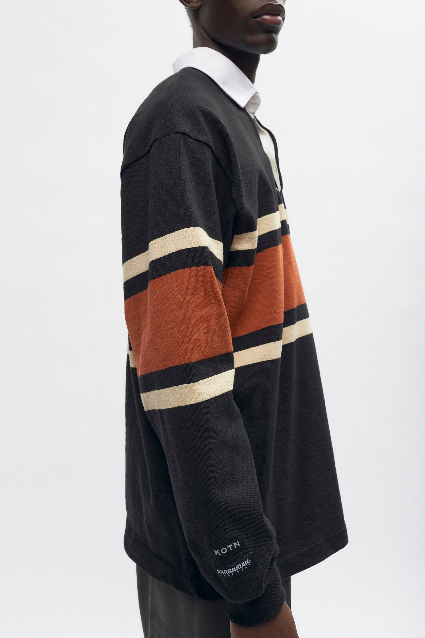 Men's Barbarian Rugby in Black/Rust Stripe