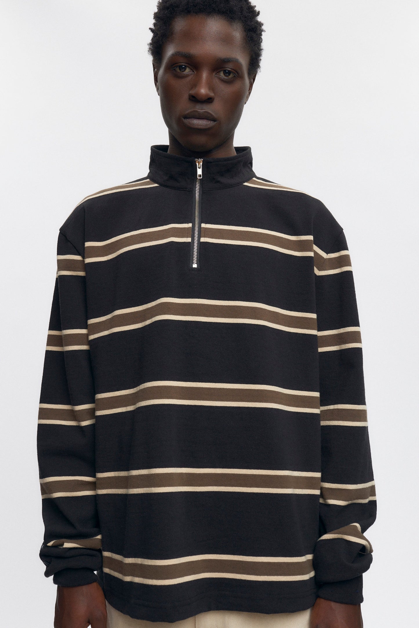Men's Barbarian Zip Rugby in Black/Beige/Moss