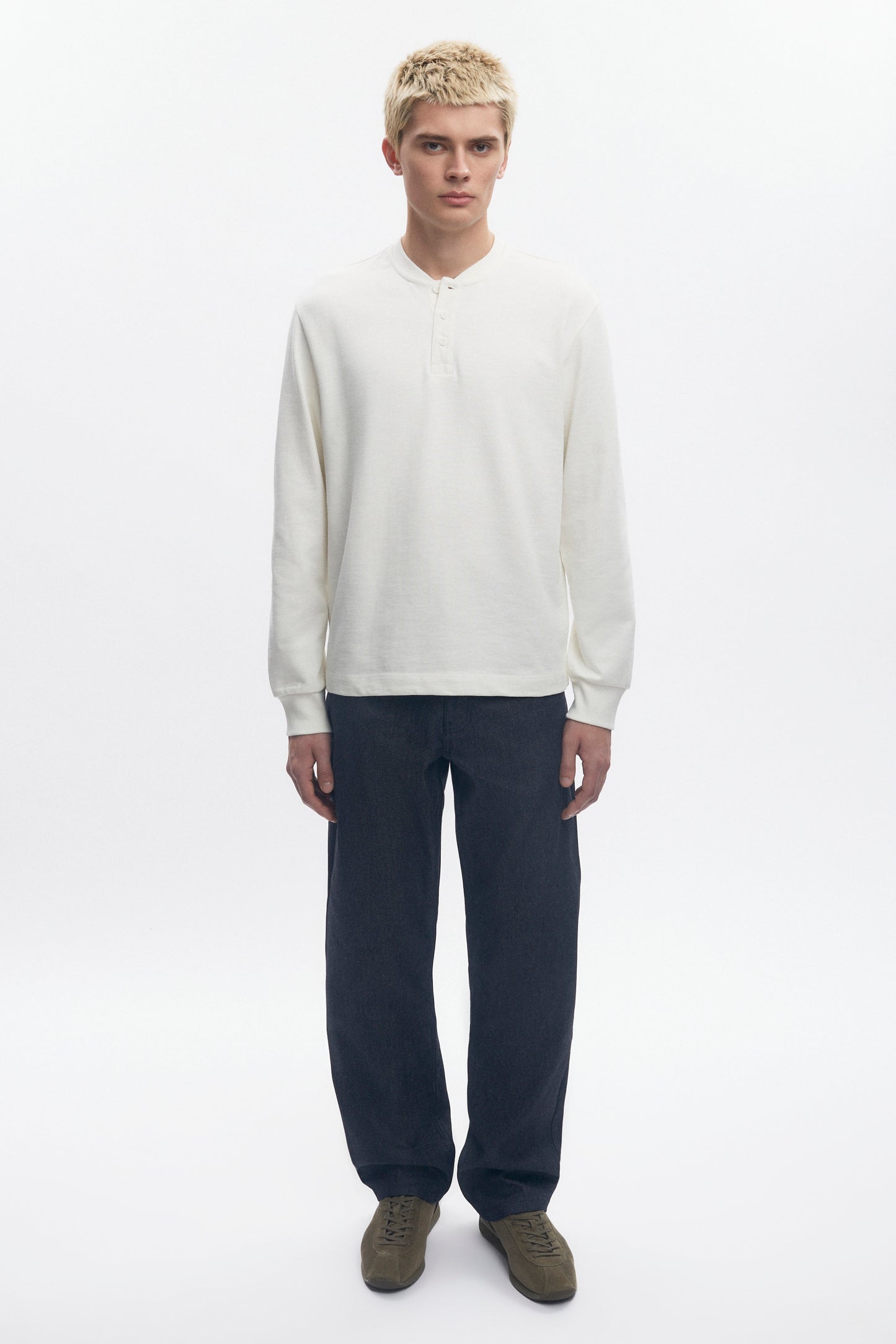 Men's Box Slub Henley in Marshmallow