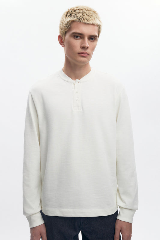 Men's Box Slub Henley in Marshmallow