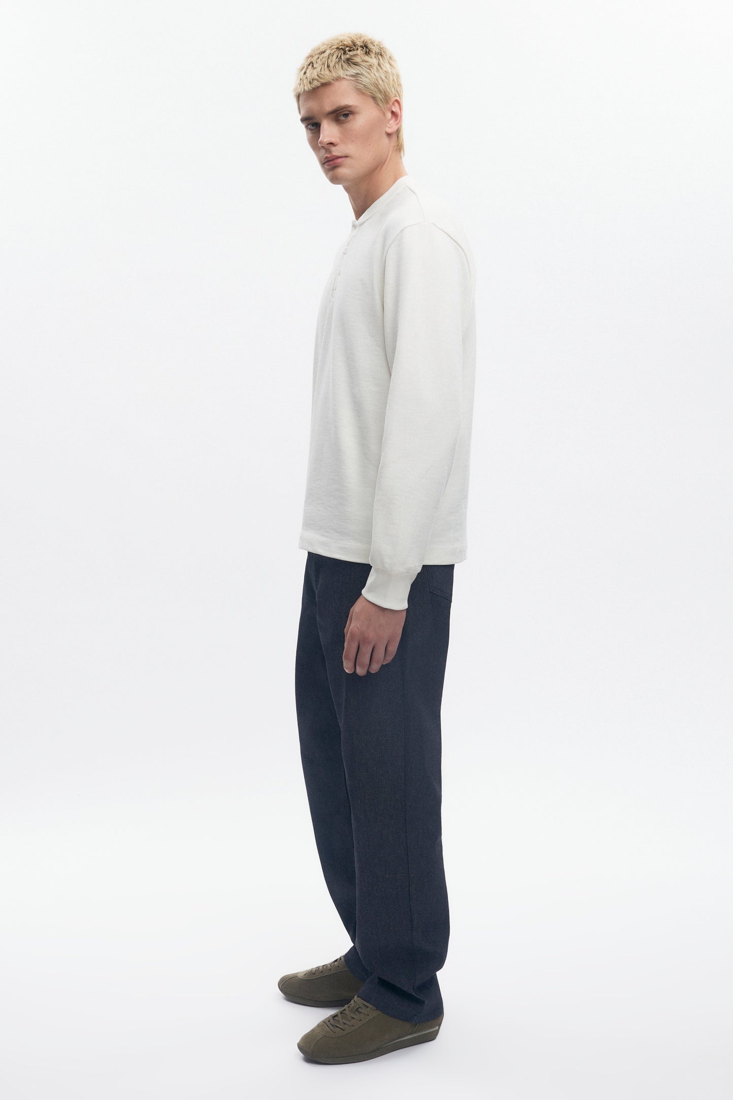 Men's Box Slub Henley in Marshmallow