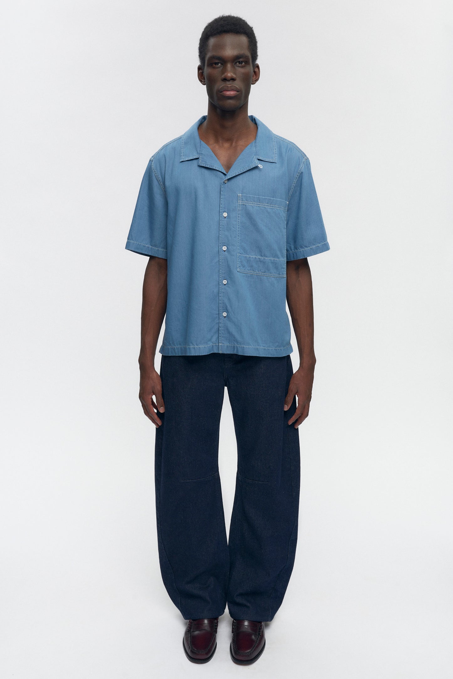 Men's Chambray Camp Shirt in Light Wash