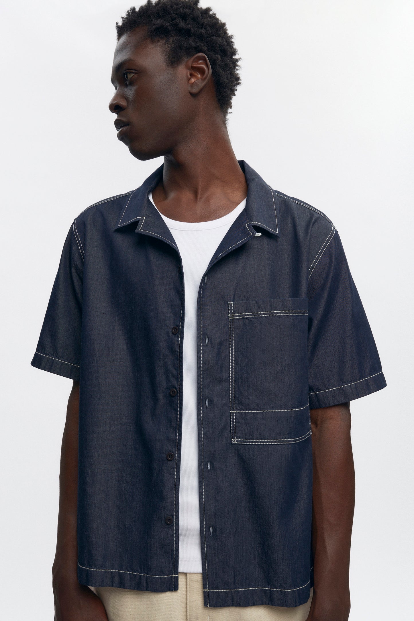 Men's Chambray Camp Shirt in Rinse