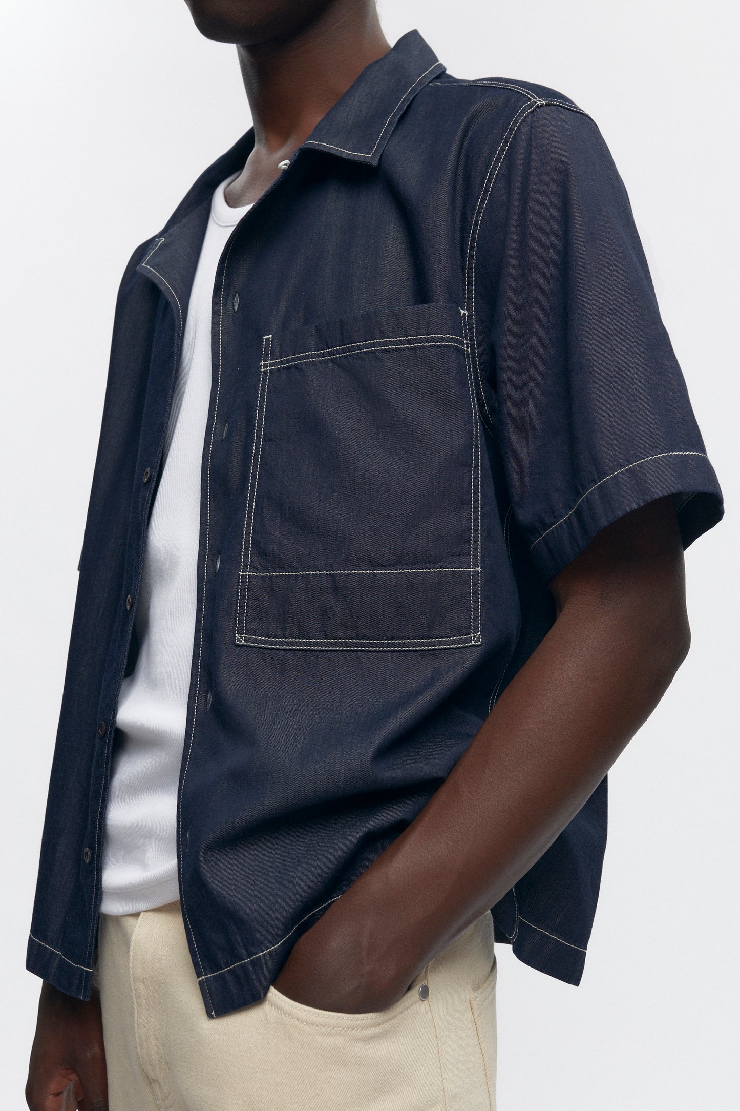 Men's Chambray Full Zip Shirt in Rinse