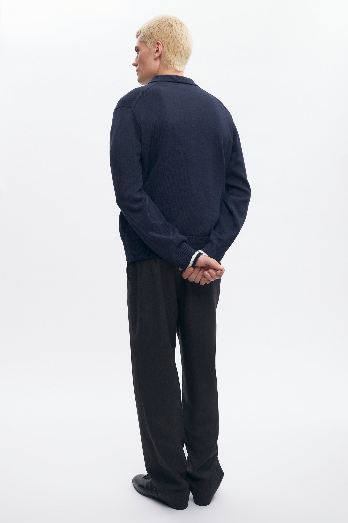 Men's Embroidered Quarter Zip Sweater in Navy
