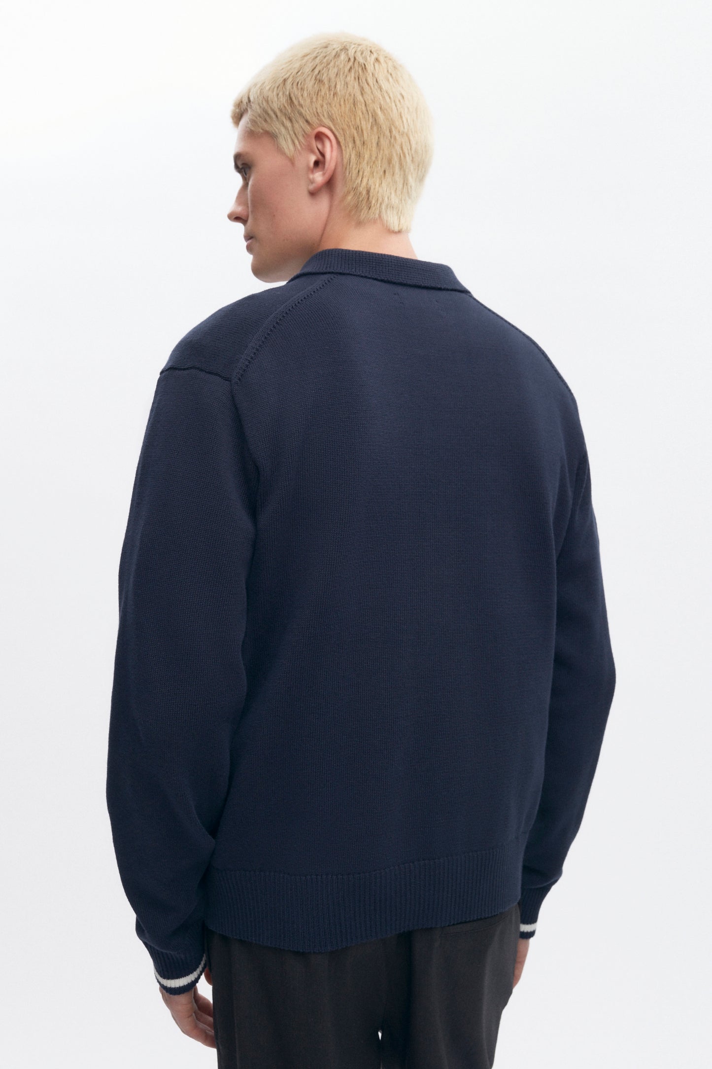 Men's Embroidered Quarter Zip Sweater in Navy
