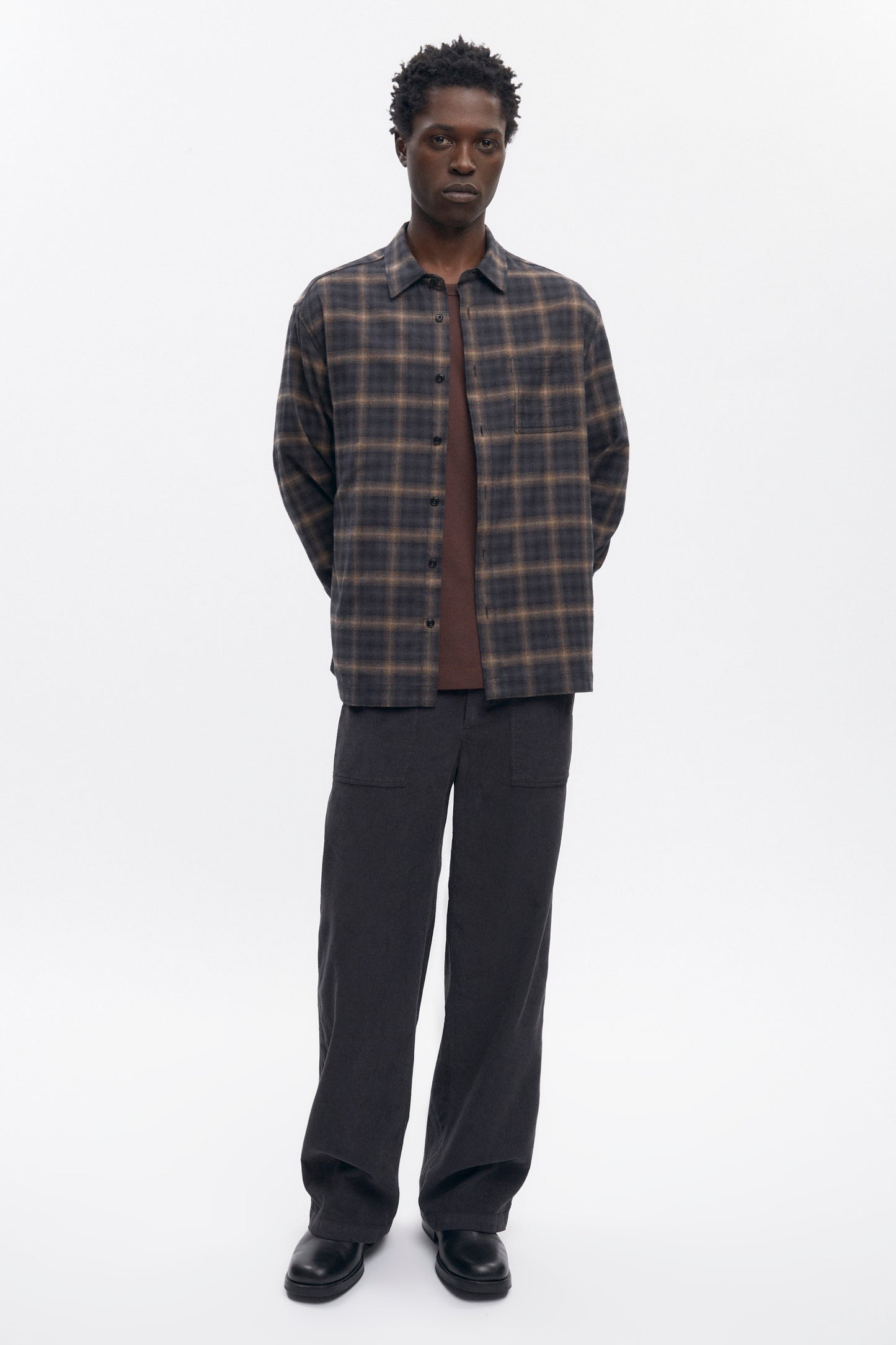 Men's Flannel Shirt in Brown Plaid