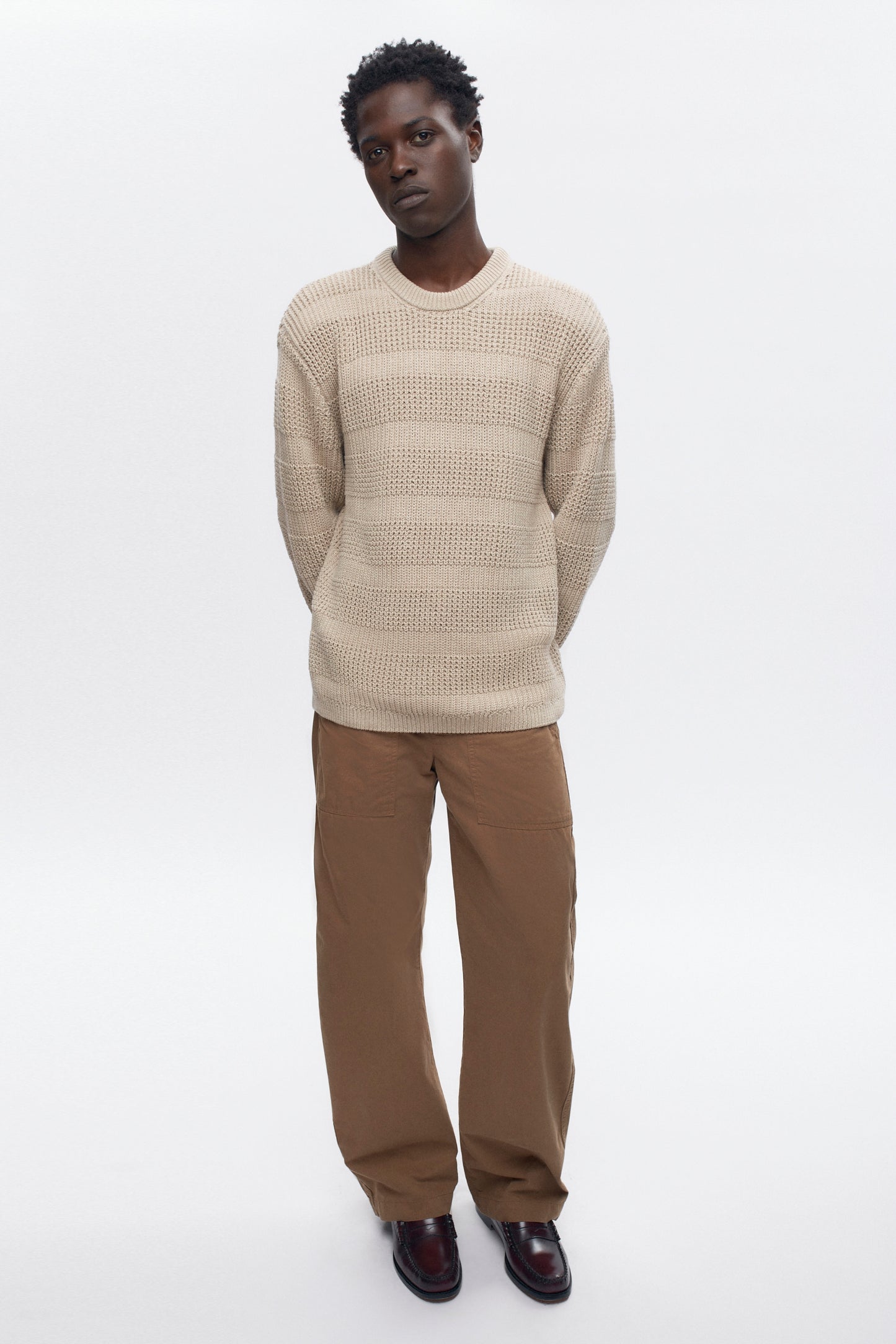 Men's Grid Stitch Crewneck Sweater in Oat Melange