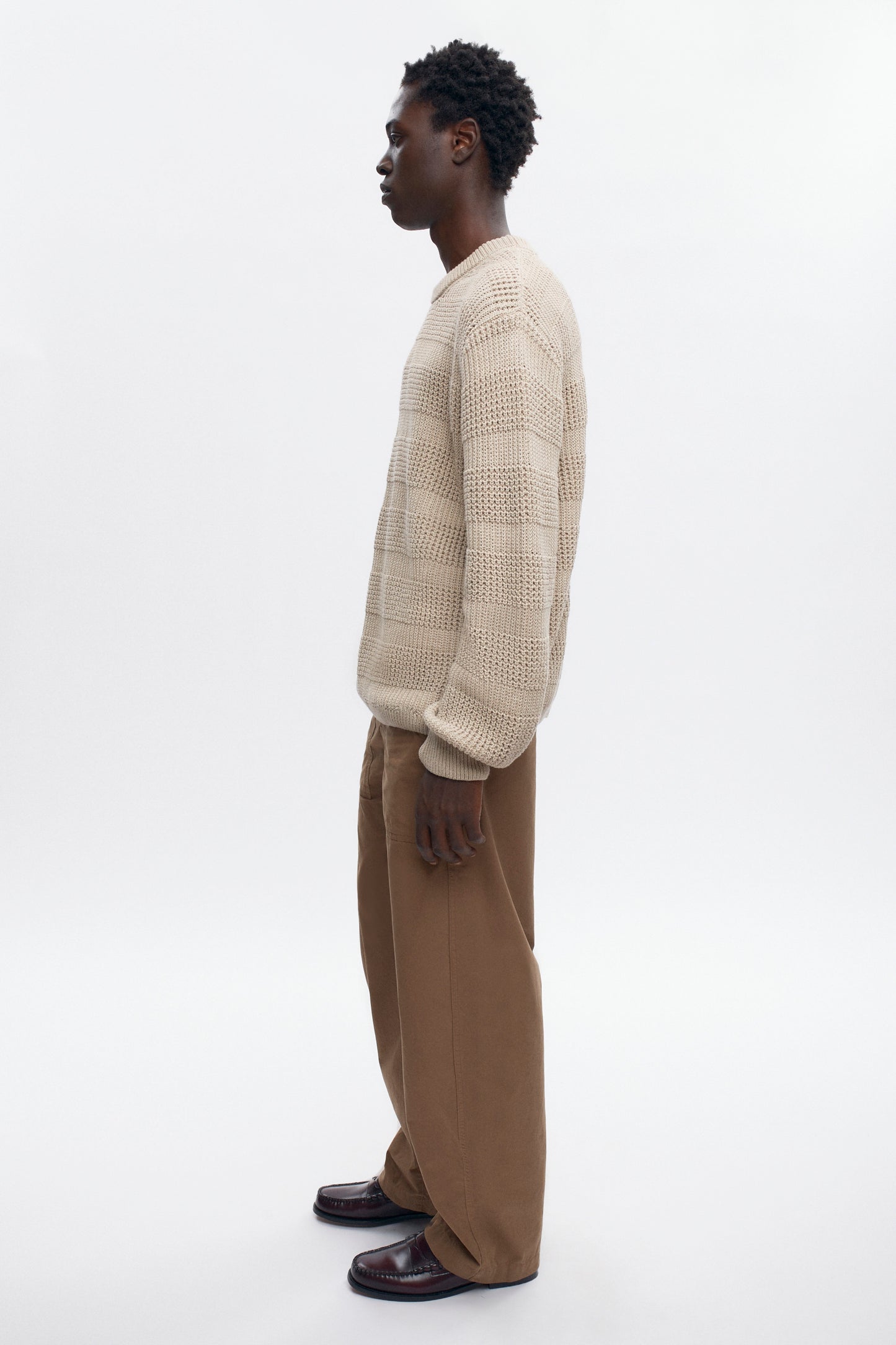 Men's Grid Stitch Crewneck Sweater in Oat Melange