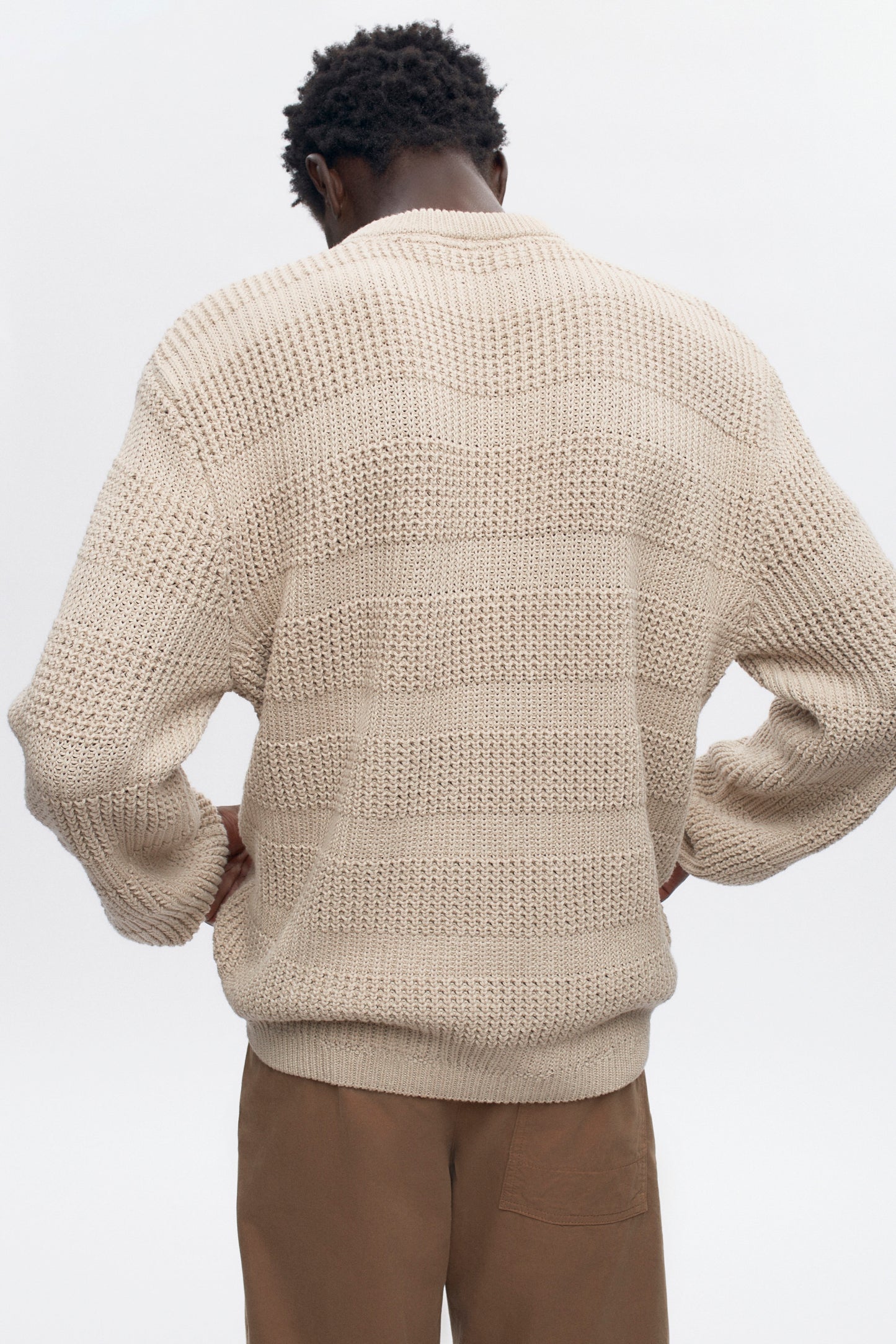 Men's Grid Stitch Crewneck Sweater in Oat Melange