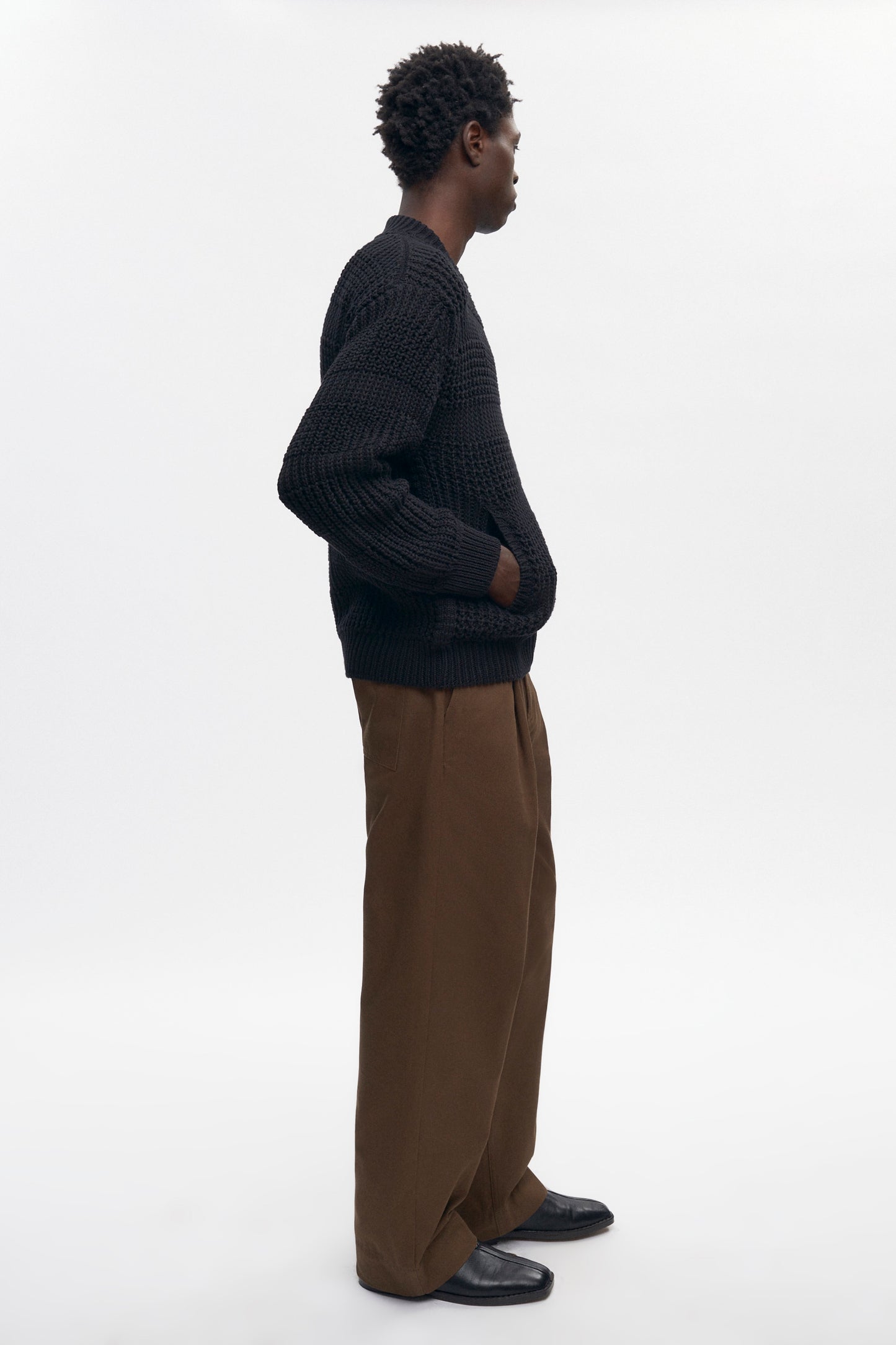 Men's Grid Stitch Zip Sweater in Black