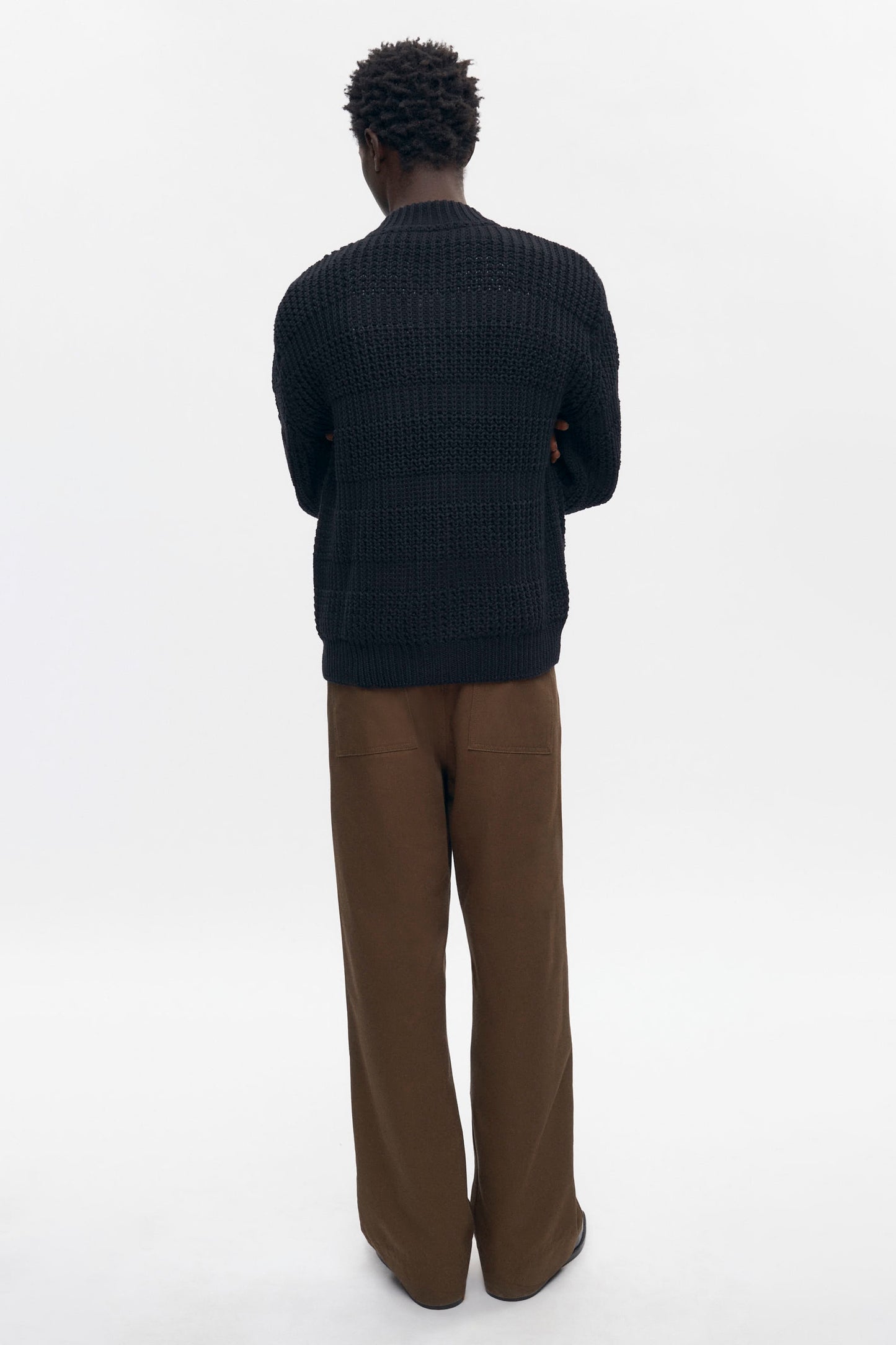 Men's Grid Stitch Zip Sweater in Black