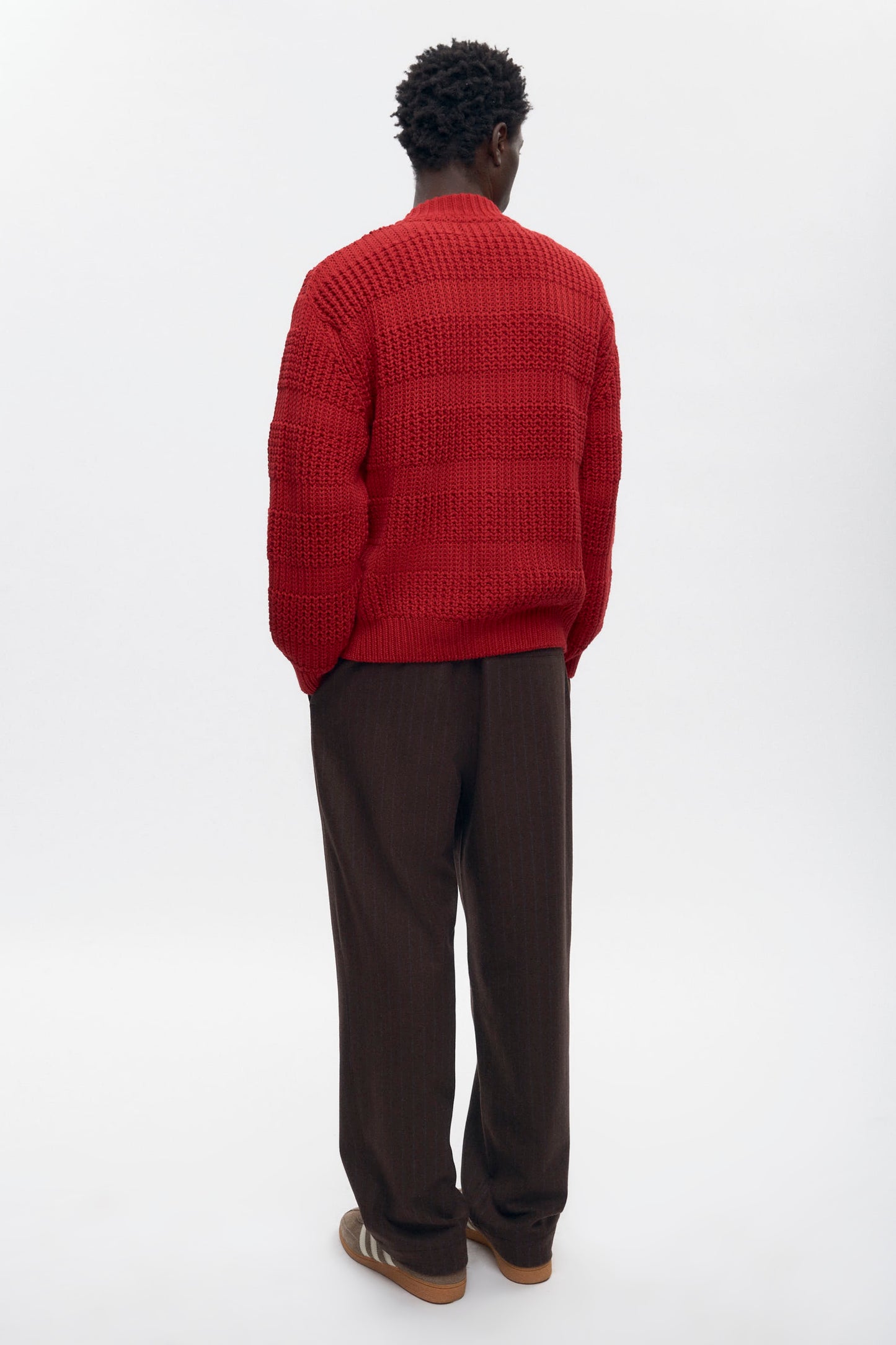 Men's Grid Stitch Zip Sweater in Sunstar Red