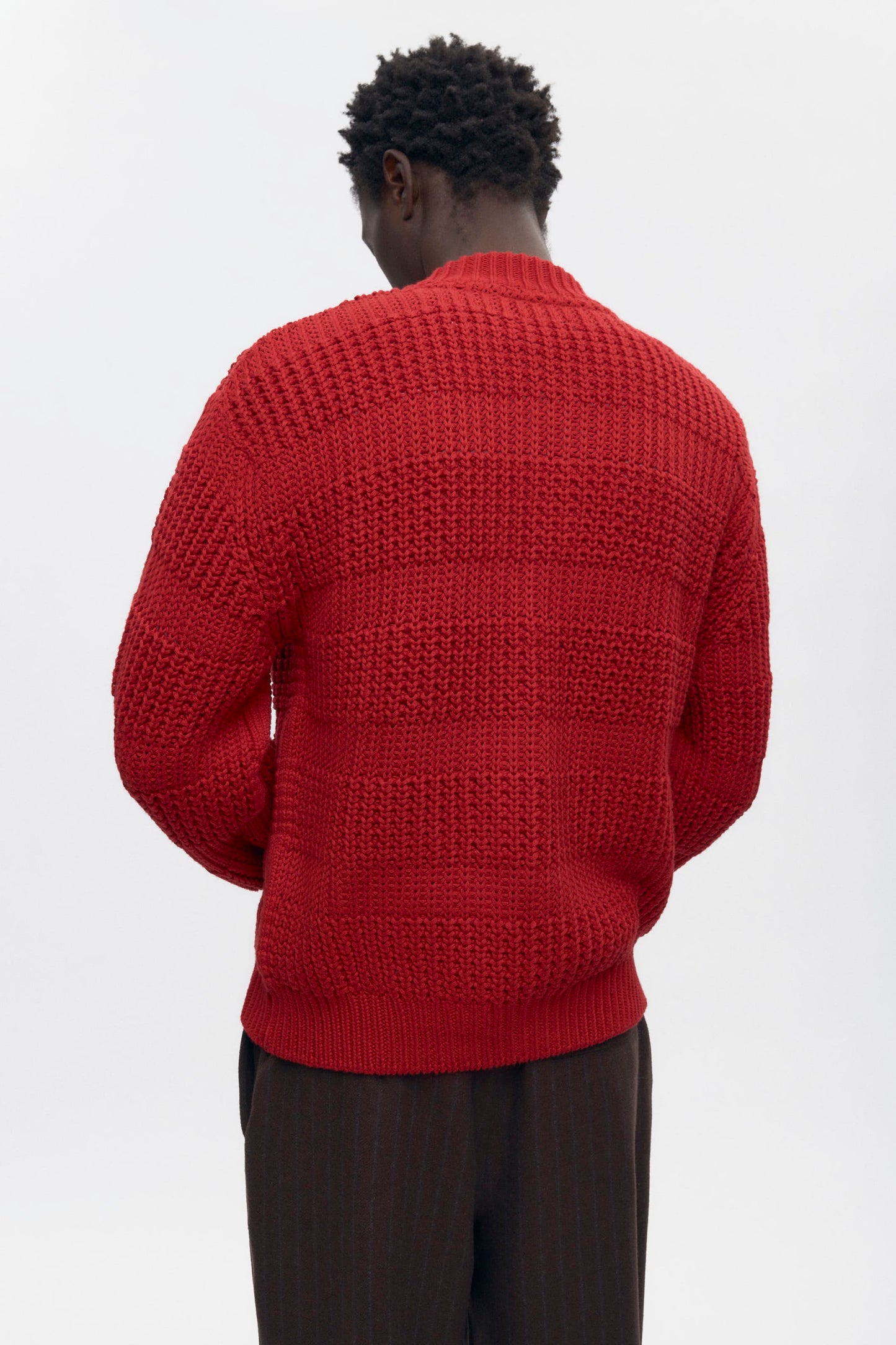 Men's Grid Stitch Zip Sweater in Sunstar Red