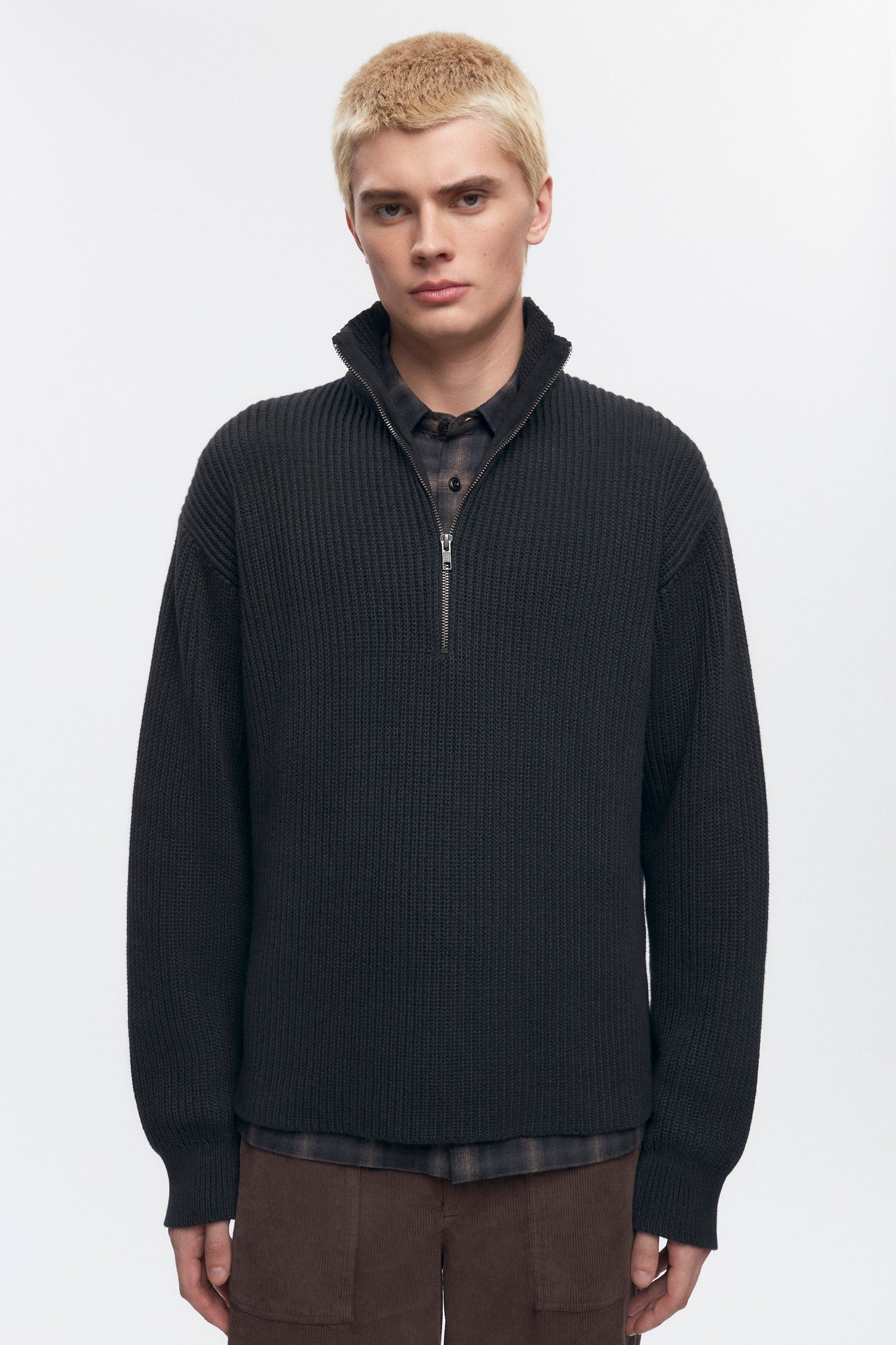 Men's Half Zip Rib Sweater in Black