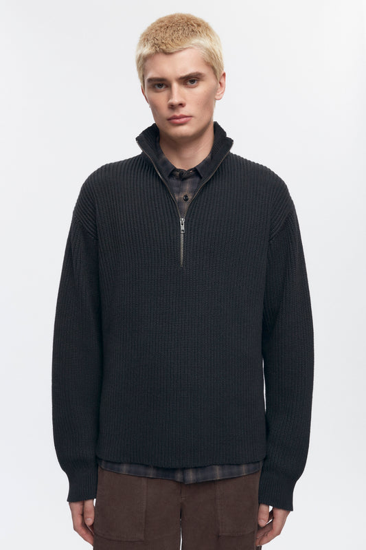 Men's Half Zip Rib Sweater in Black