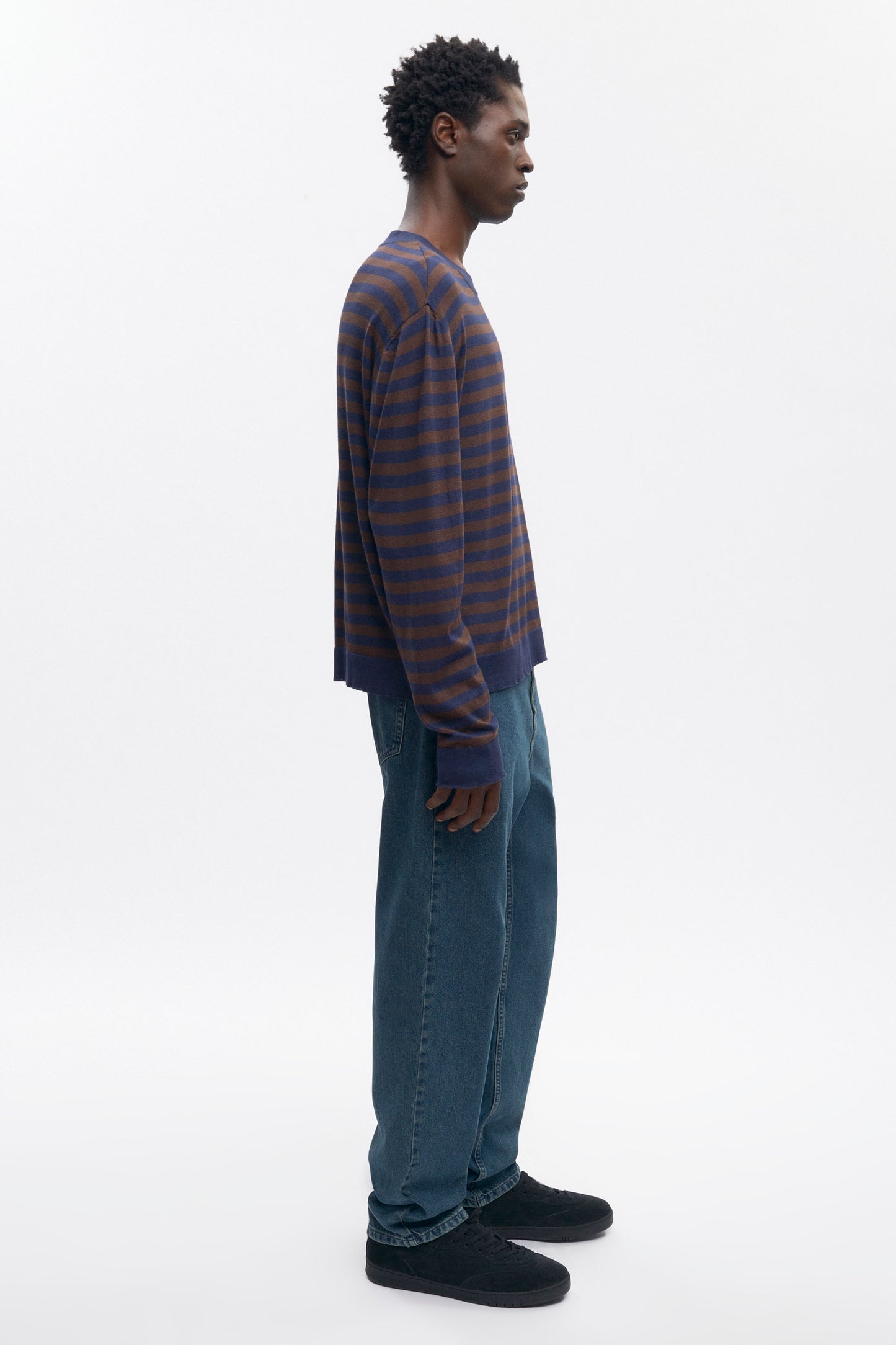 Men's Lightweight Crewneck Sweater in Coffee Bean/Midnight Stripe