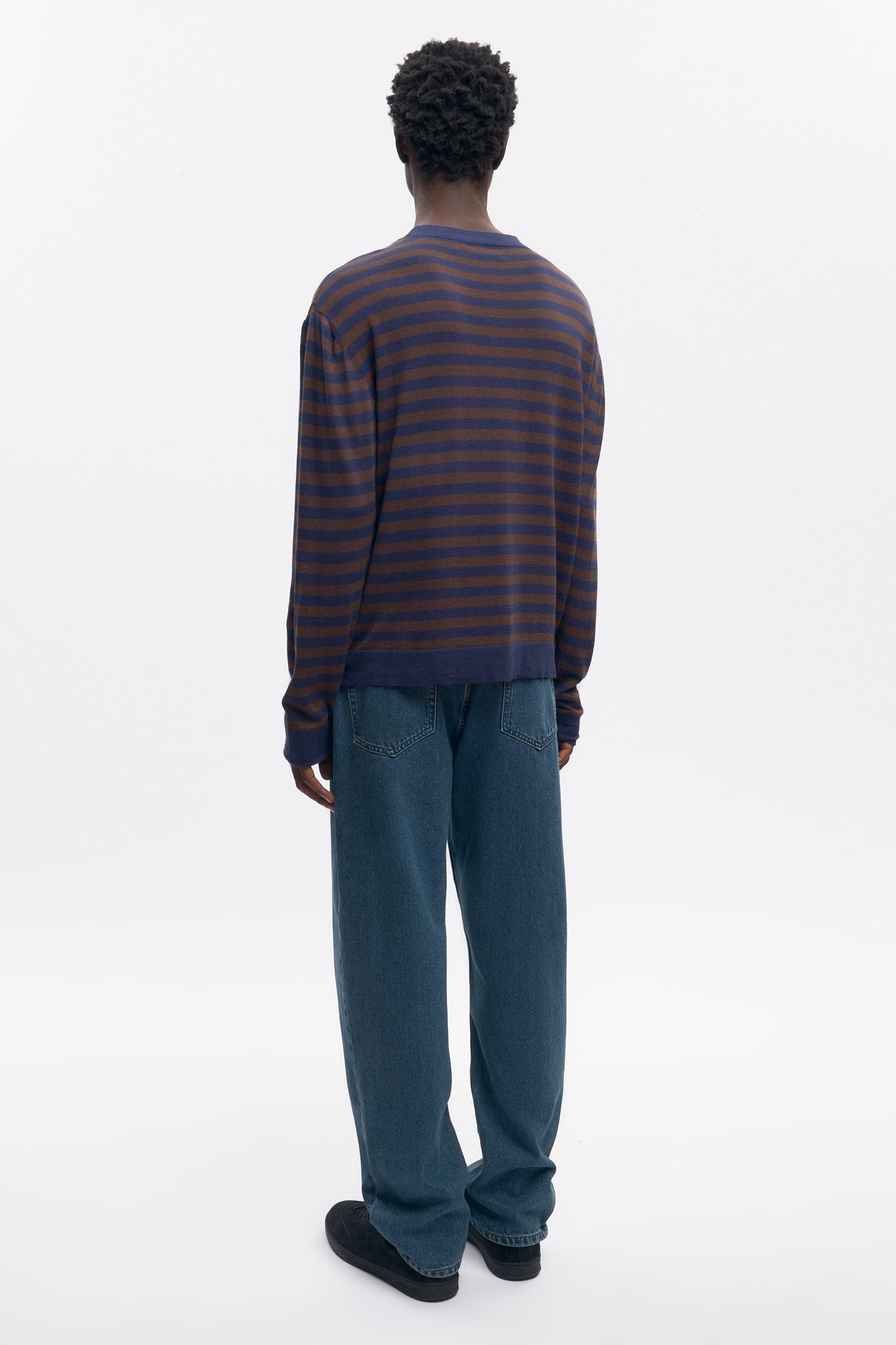 Men's Lightweight Crewneck Sweater in Coffee Bean/Midnight Stripe