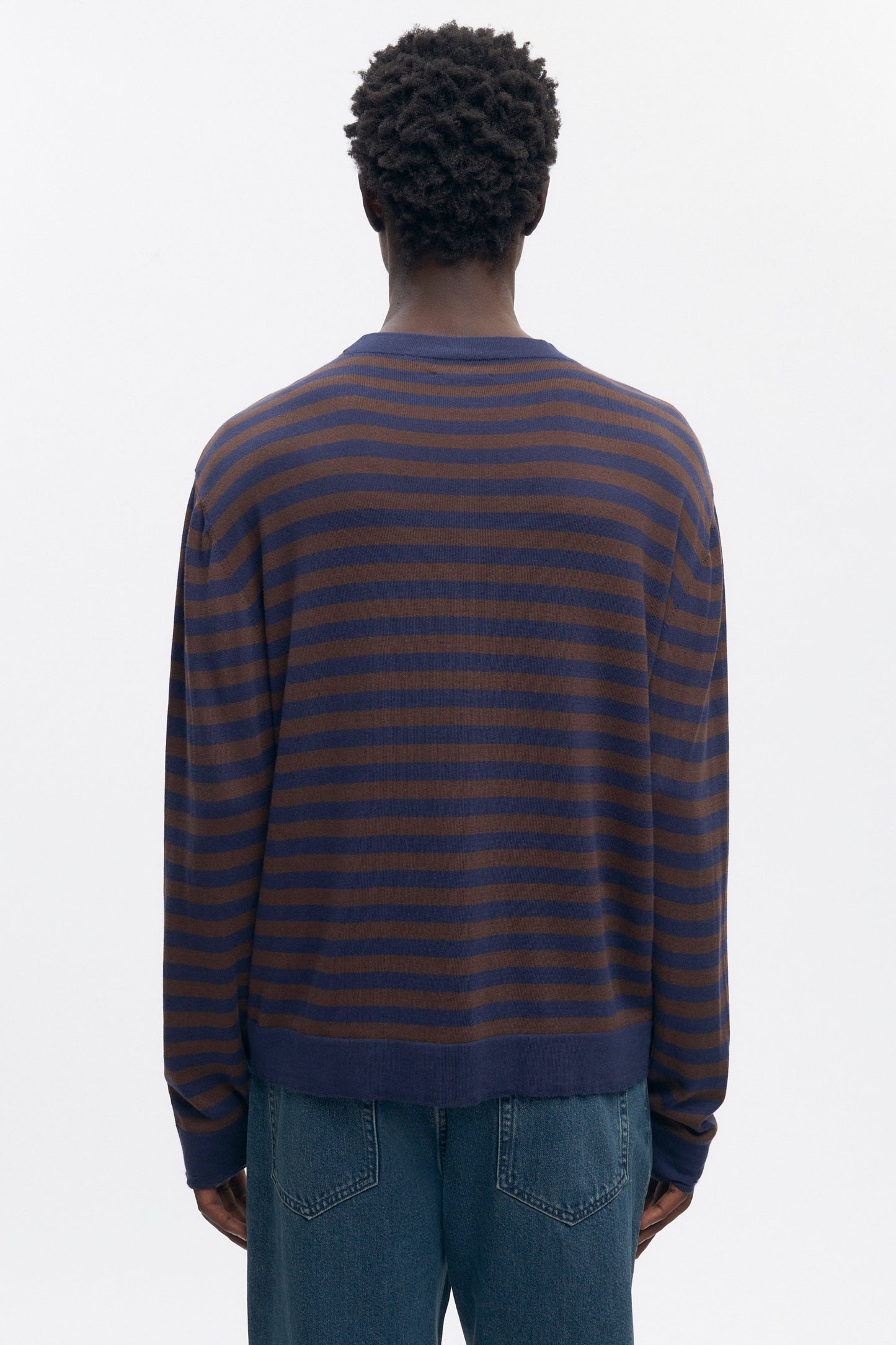 Men's Lightweight Crewneck Sweater in Coffee Bean/Midnight Stripe