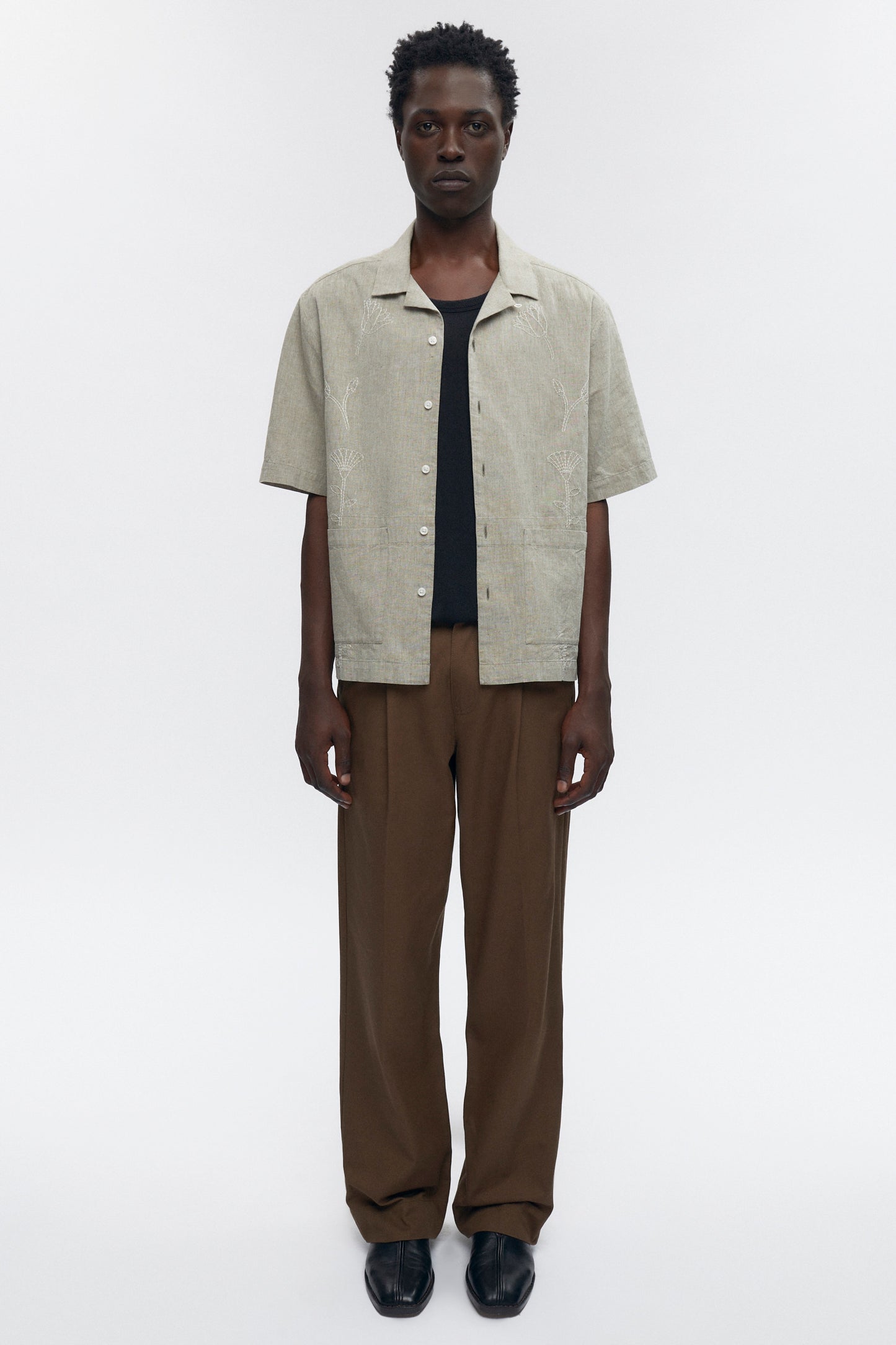 Men’s Linen Camp Shirt in Olive