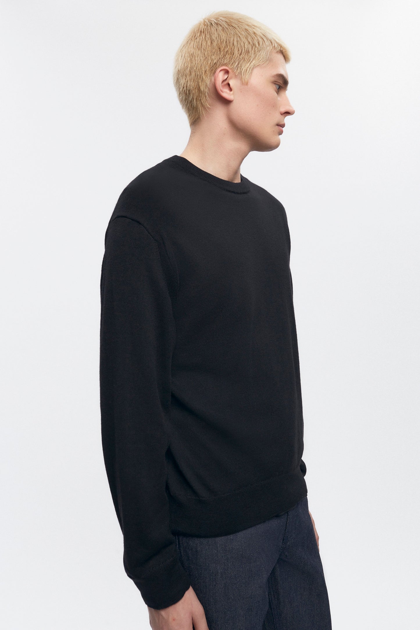 Men's Fine Merino Crewneck Sweater in Black