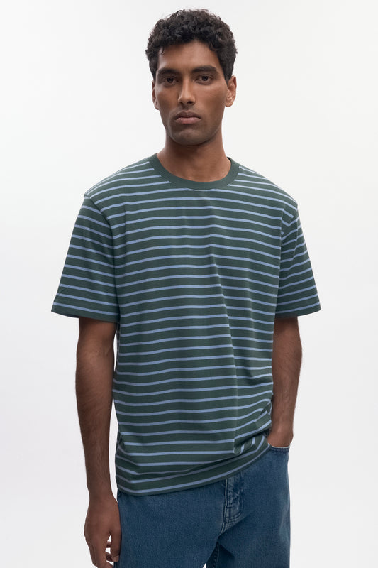 Men's Midweight Crew in Bottle Green/Columbia Stripe