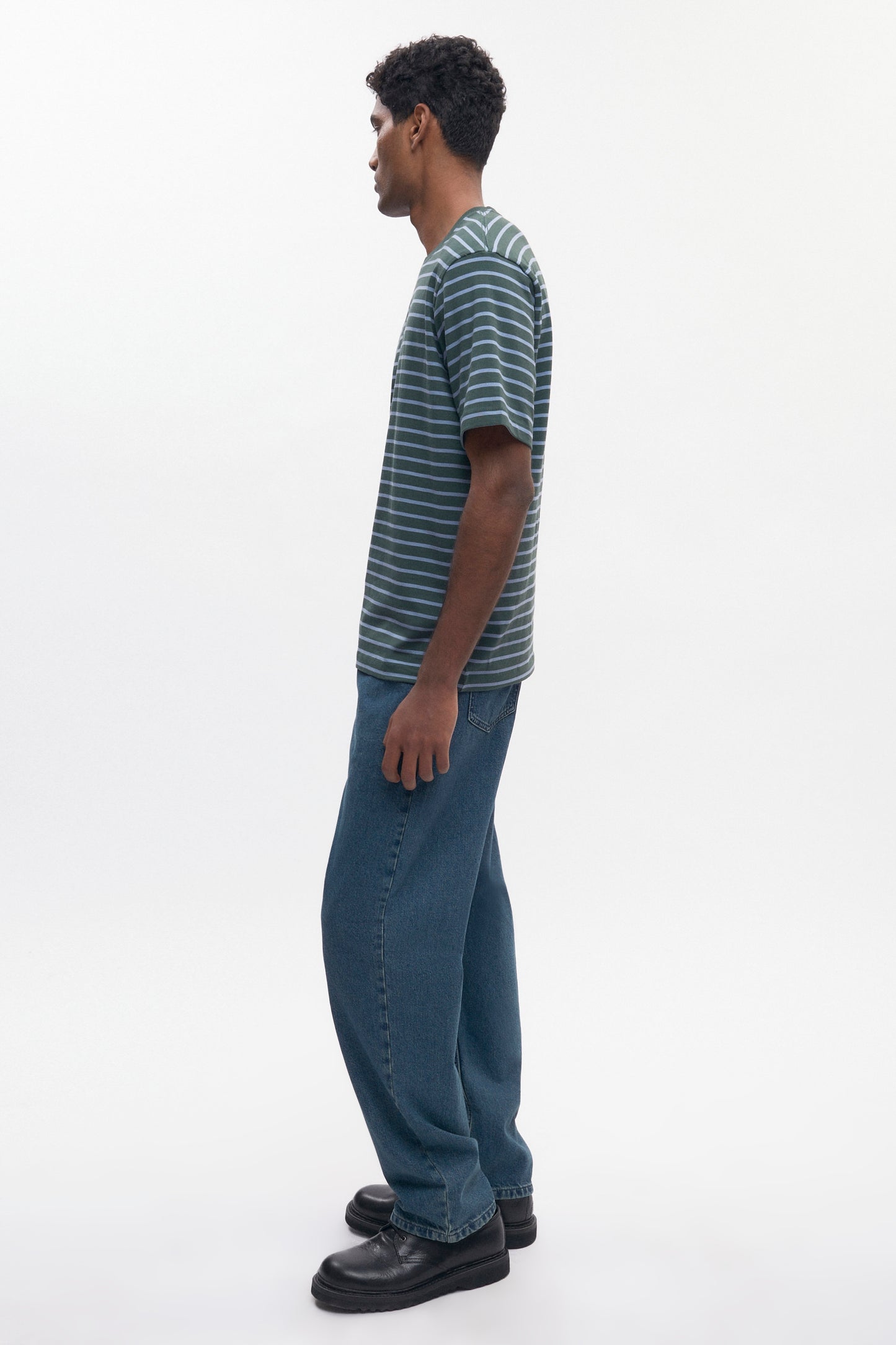Men's Midweight Crew in Bottle Green/Columbia Stripe