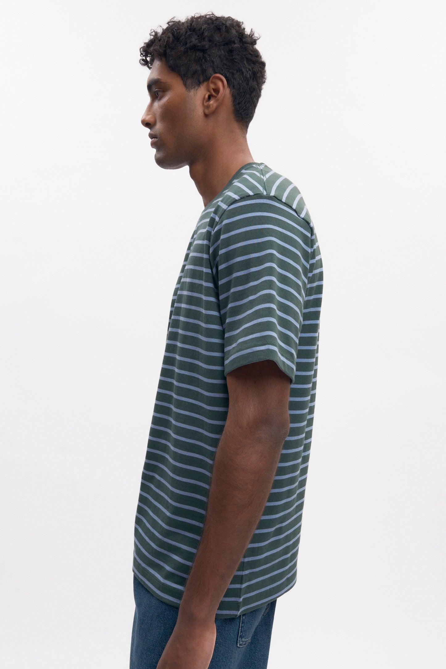 Men's Midweight Crew in Bottle Green/Columbia Stripe