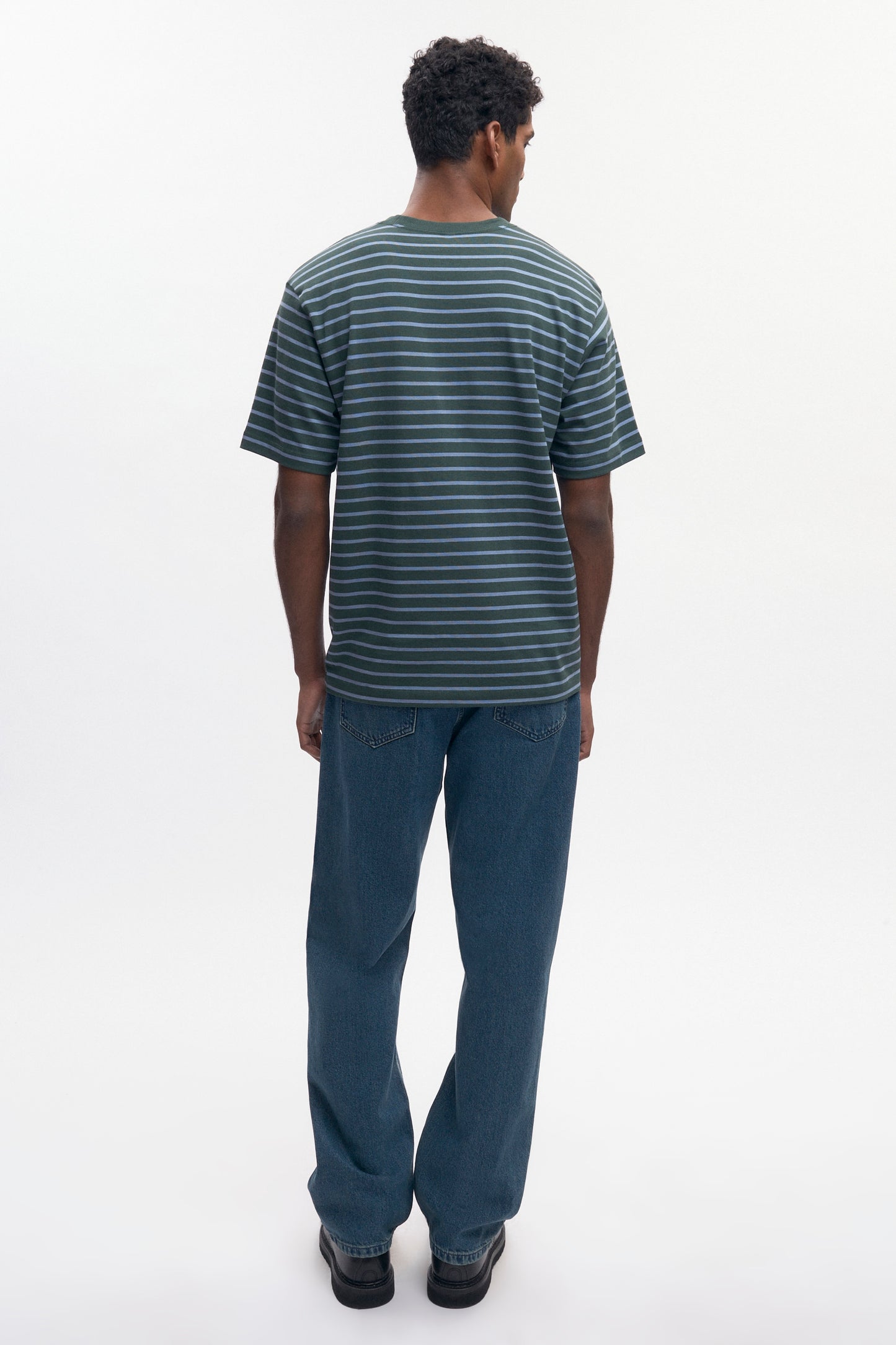 Men's Midweight Crew in Bottle Green/Columbia Stripe