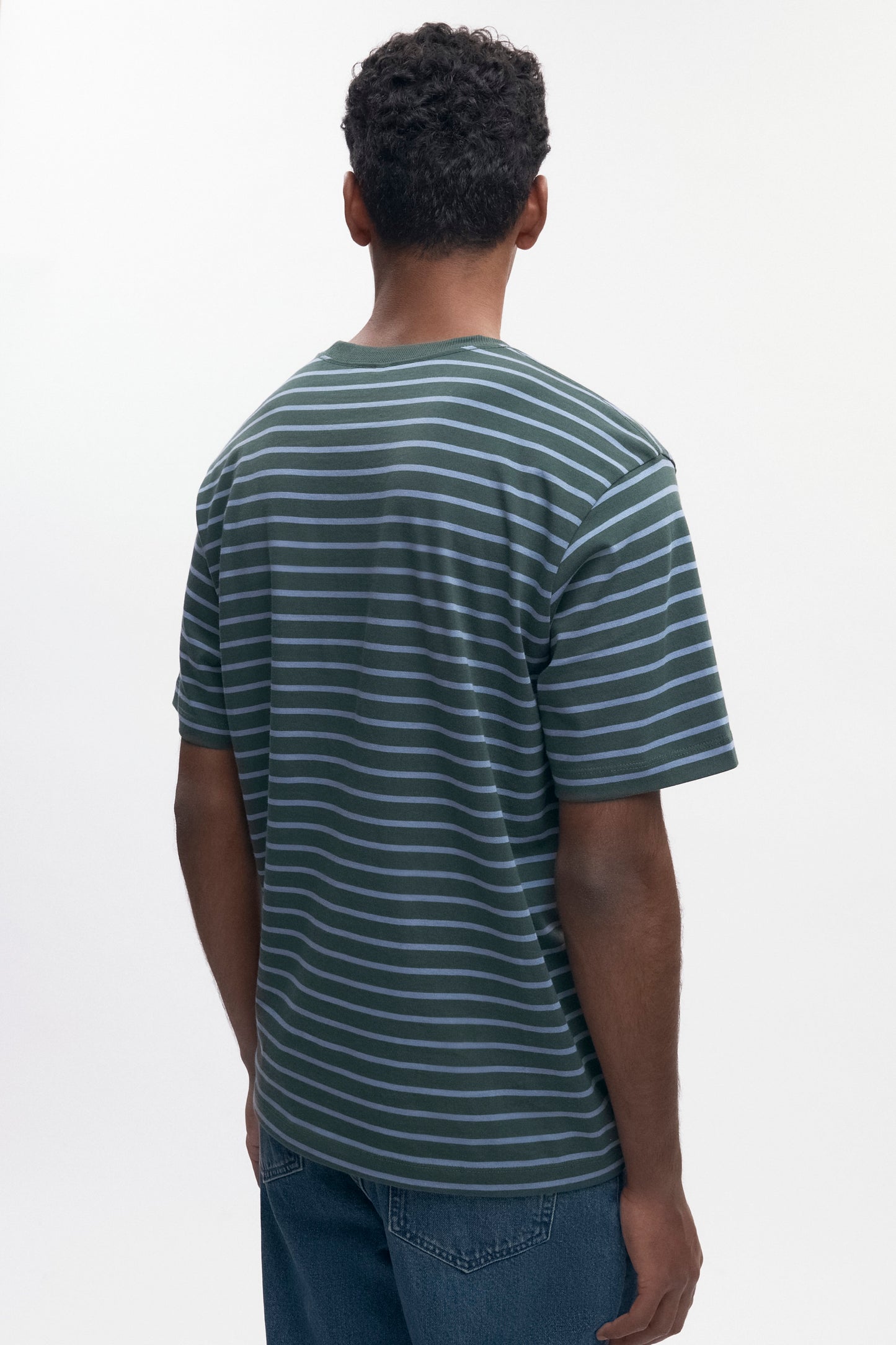 Men's Midweight Crew in Bottle Green/Columbia Stripe
